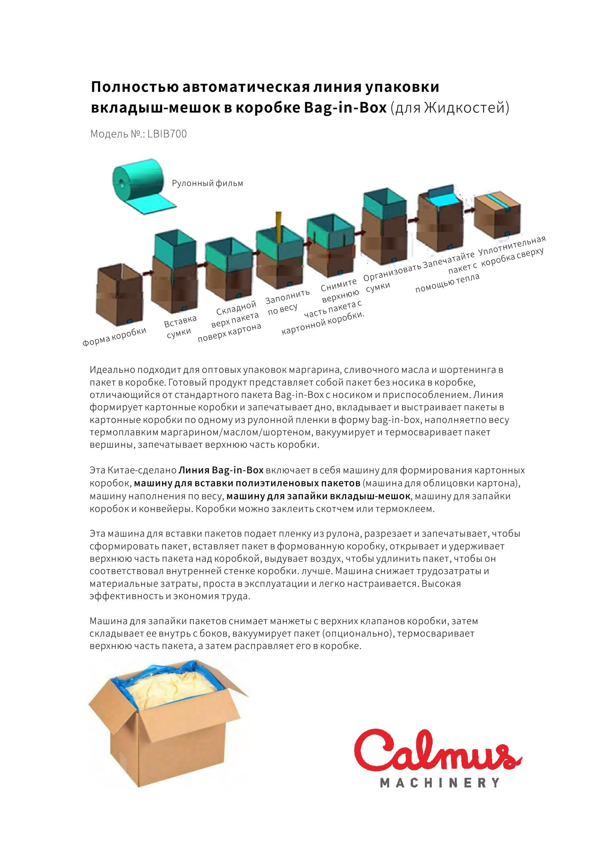 Линия упаковки вкладыш-мешок в коробке Bag-in-Box LBIB700 by Calmus ...