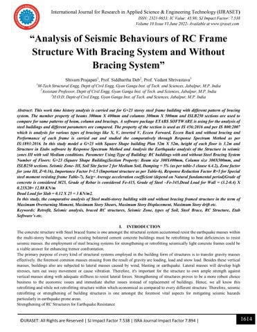 “Analysis of Seismic Behaviours of RC Frame Structure With Bracing ...