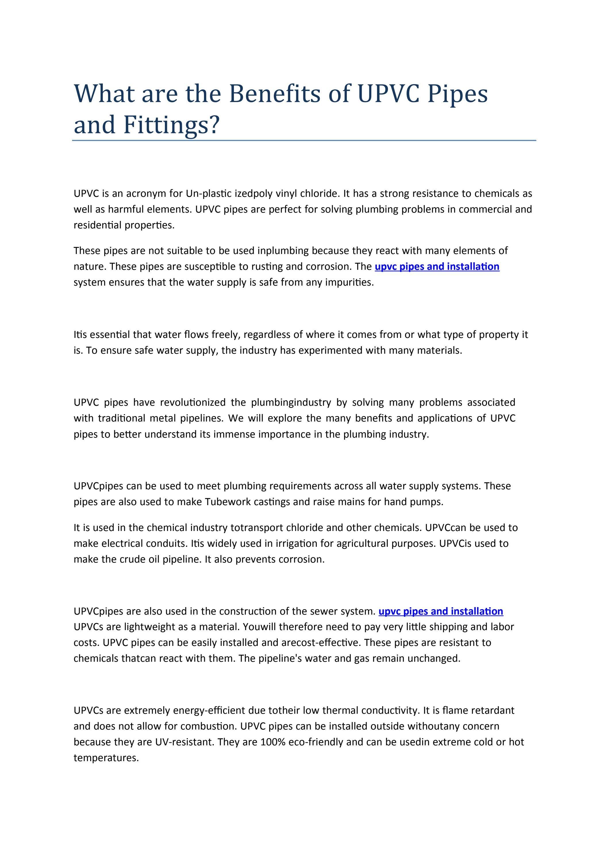 What are the Benefits of UPVC Pipes and Fittings? by Forca Pipes Issuu
