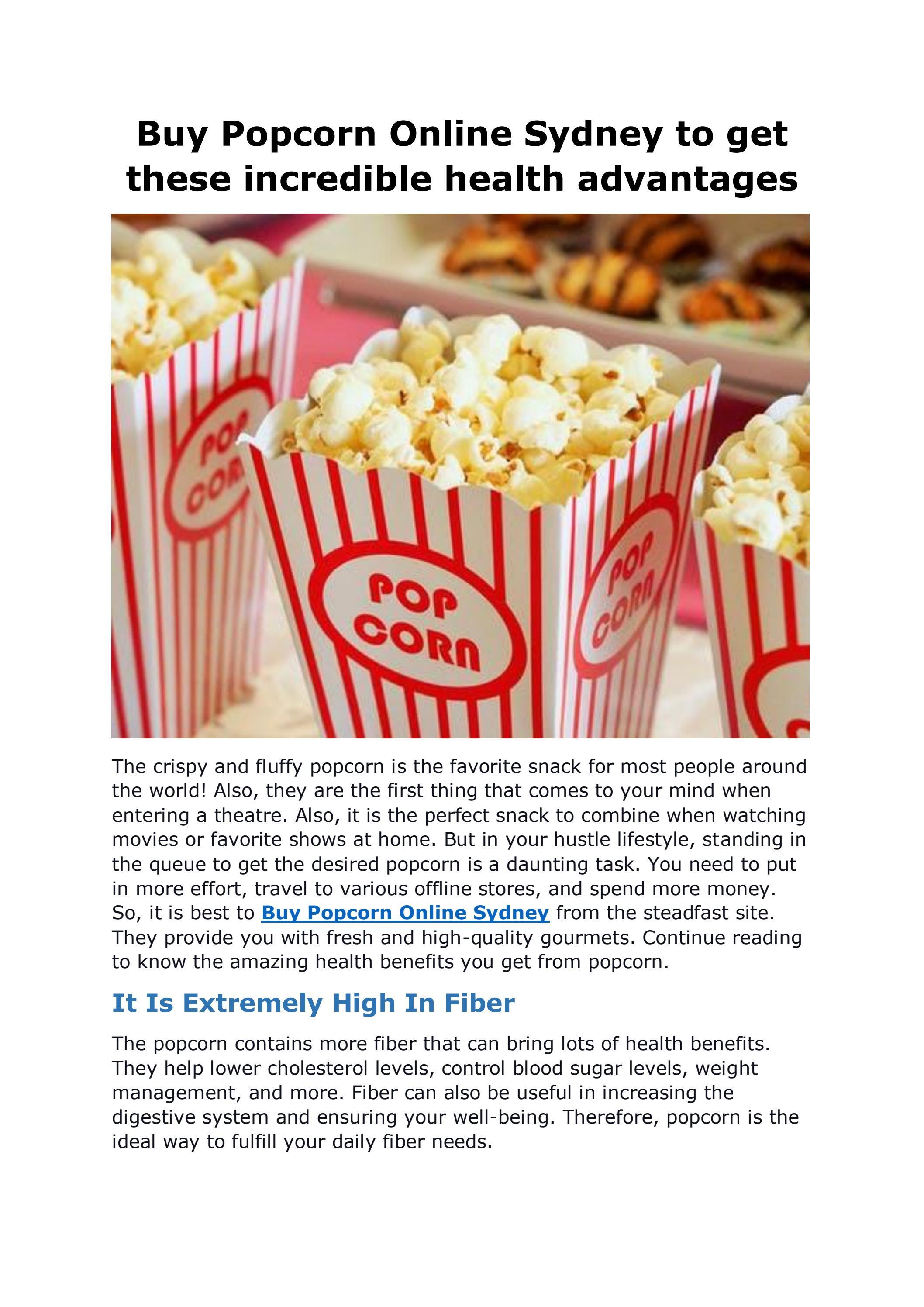 Buy Popcorn Online Sydney to get these incredible health advantages by