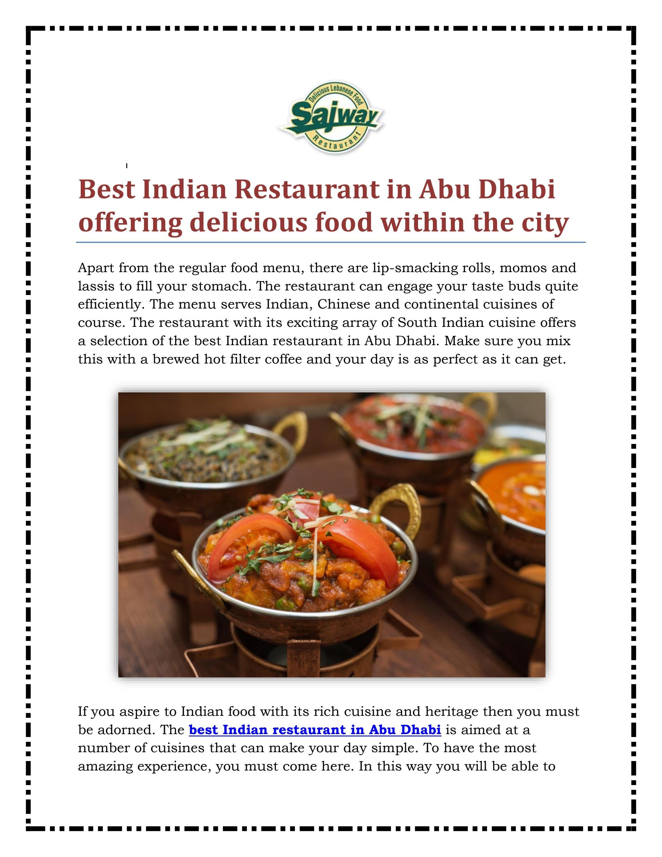 Best Indian Restaurant in Abu Dhabi offering delic