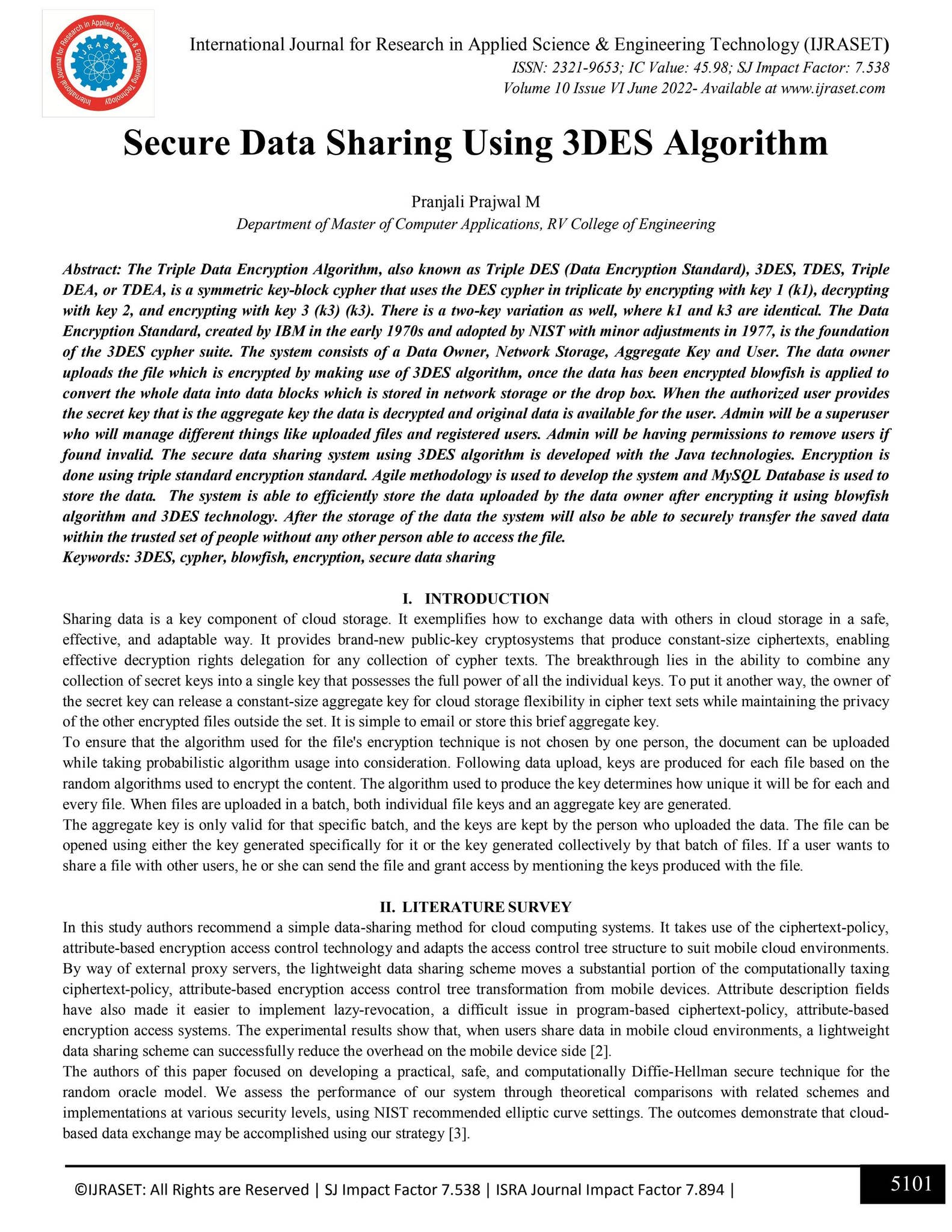 Secure Data Sharing Using 3DES Algorithm by IJRASET - Issuu