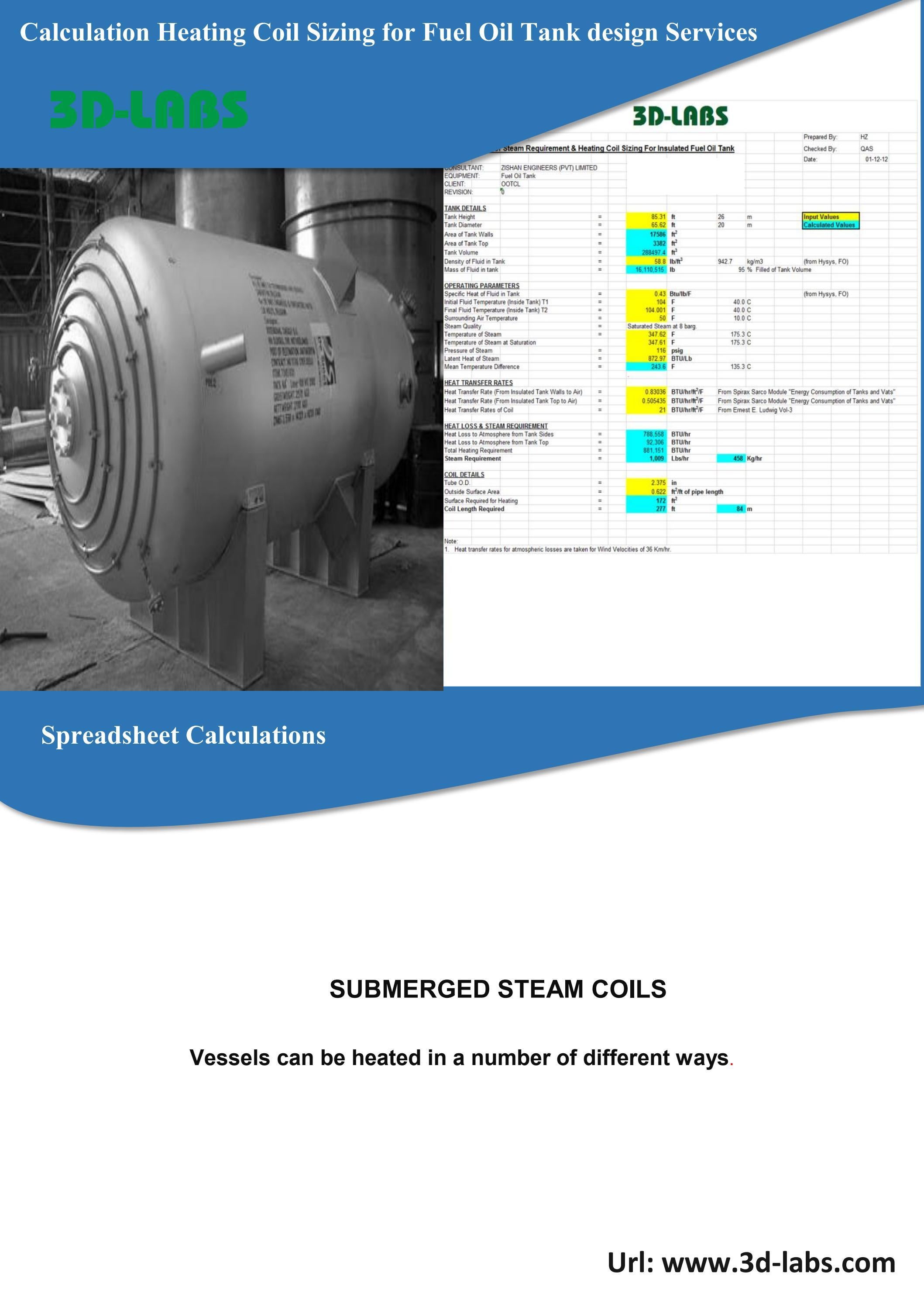 Calculation Heating Coil Sizing for Fuel Oil Tank design Services by