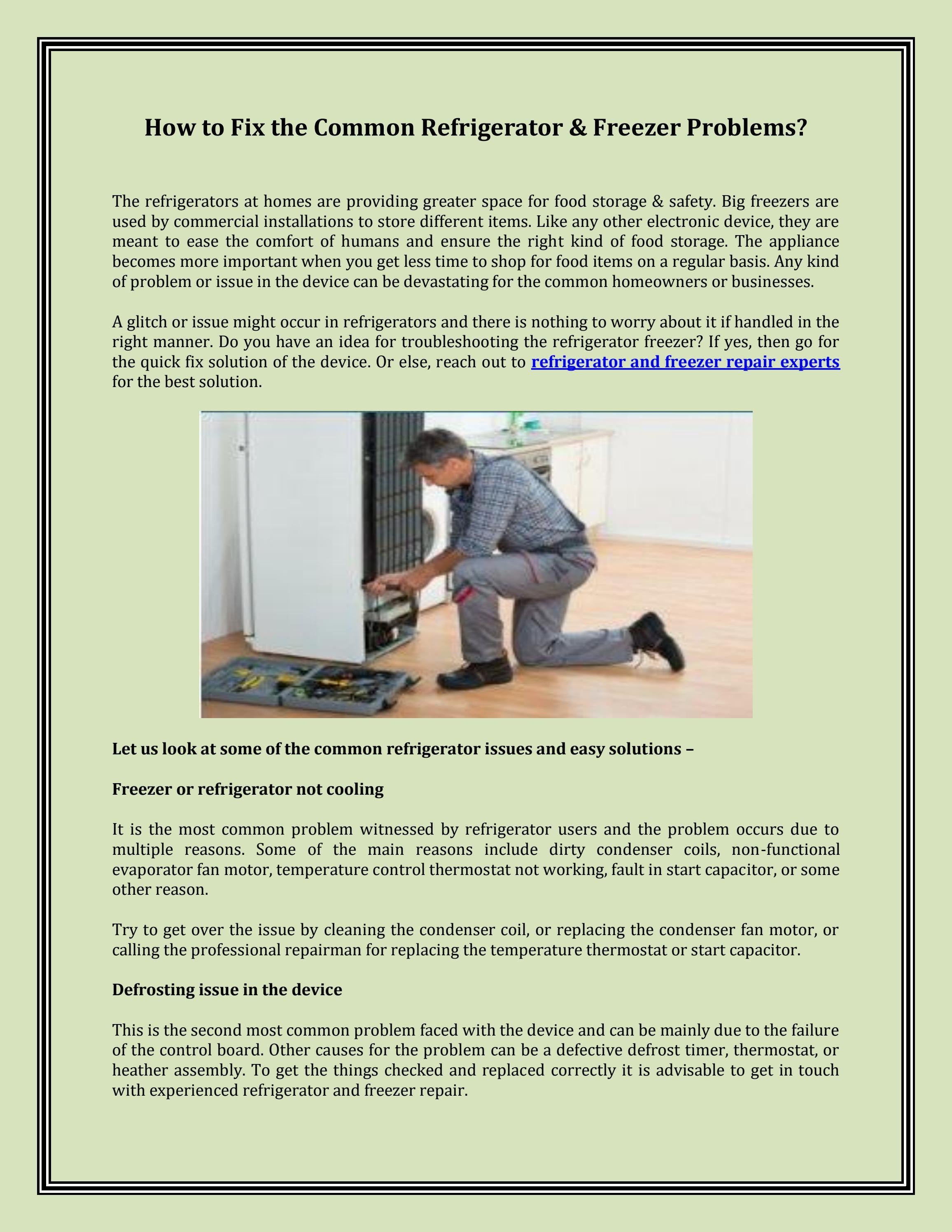 How to Fix the Common Refrigerator & Freezer Problems by Appliance