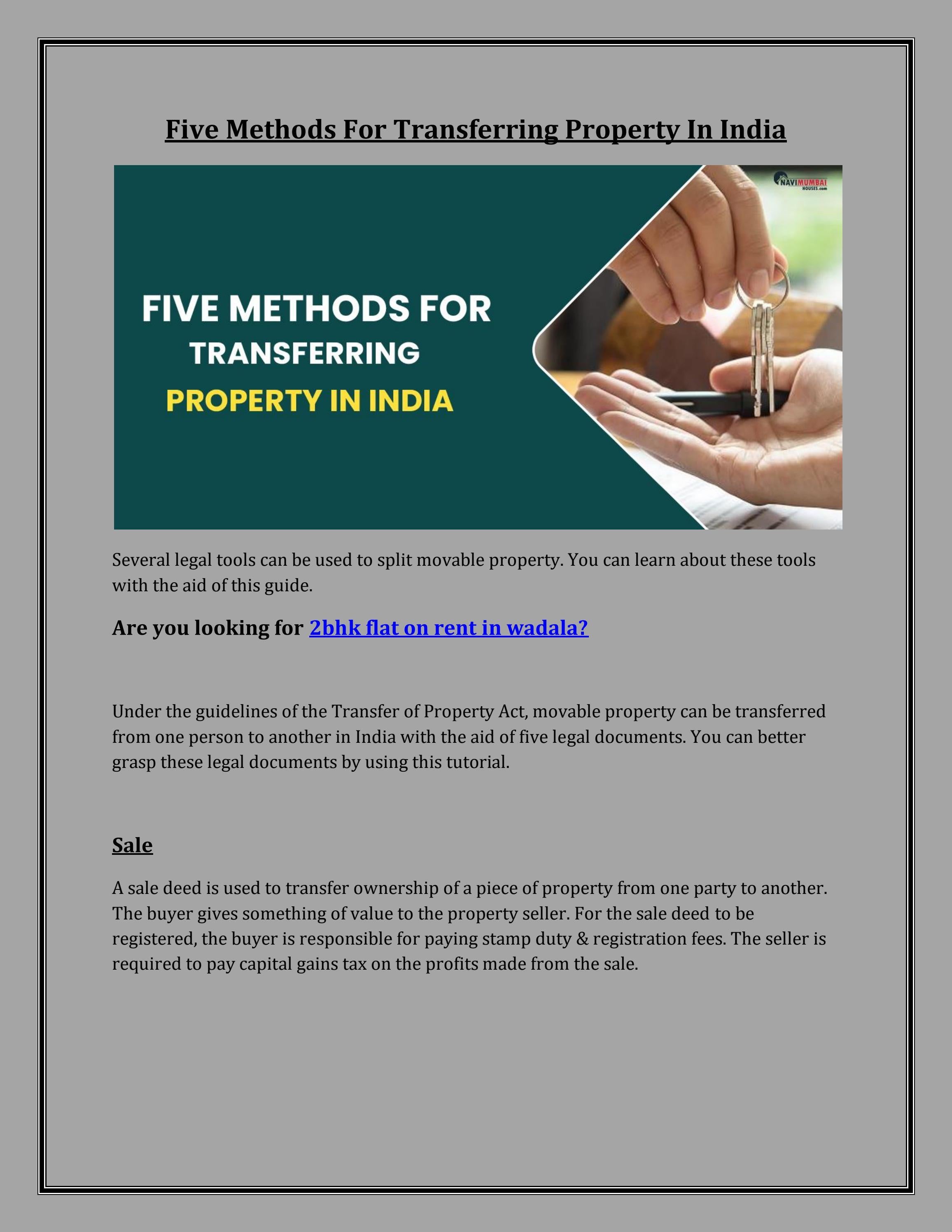 Five Methods For Transferring Property In India by yamuna