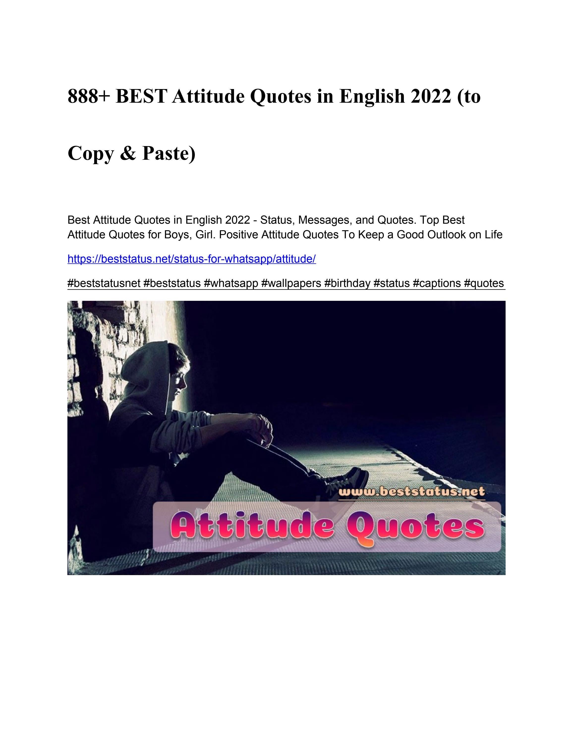 888+ BEST Attitude Quotes in English 2022 (to Copy & Paste) by Best ...