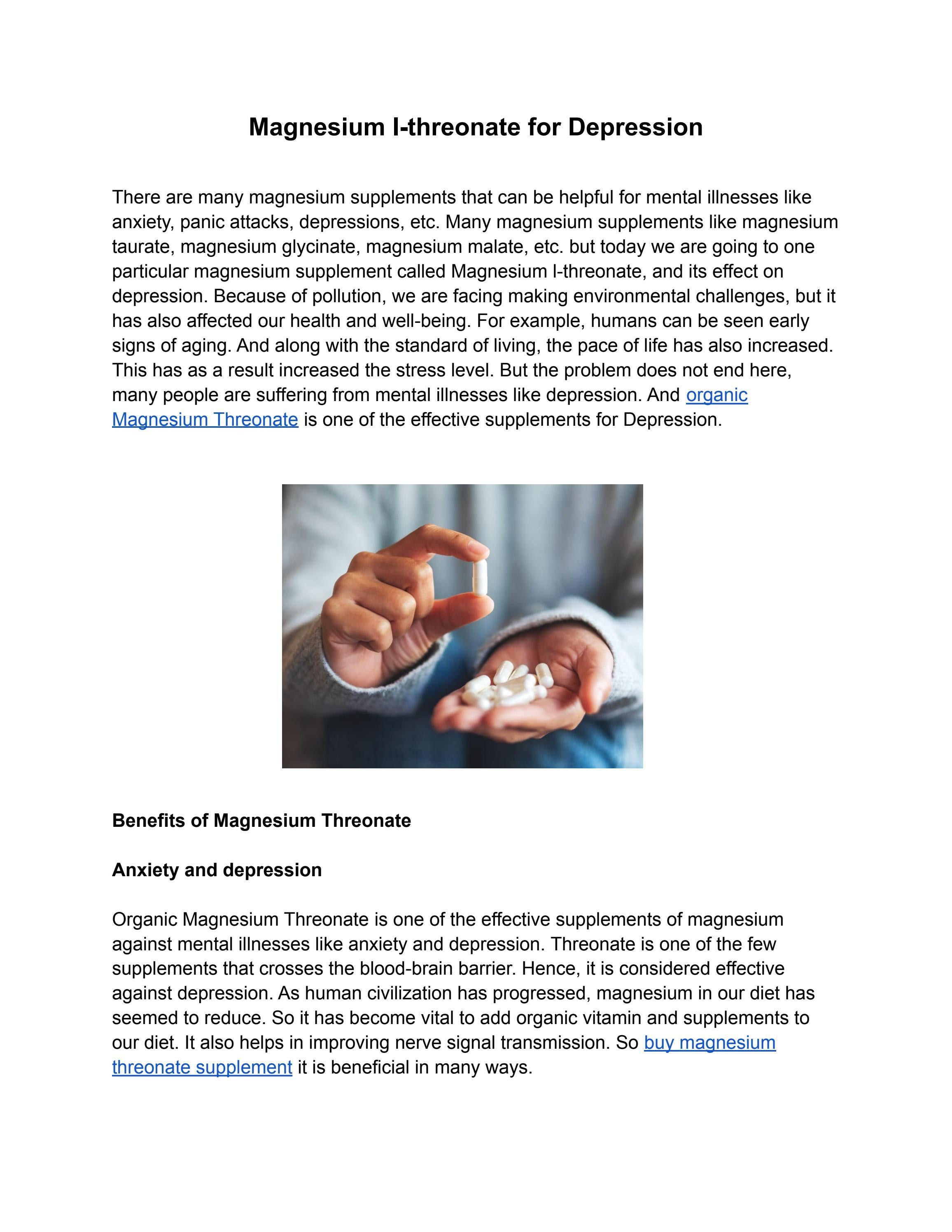 Magnesium lthreonate for Depression by GREEN ORGANIC SUPPLEMENT Issuu