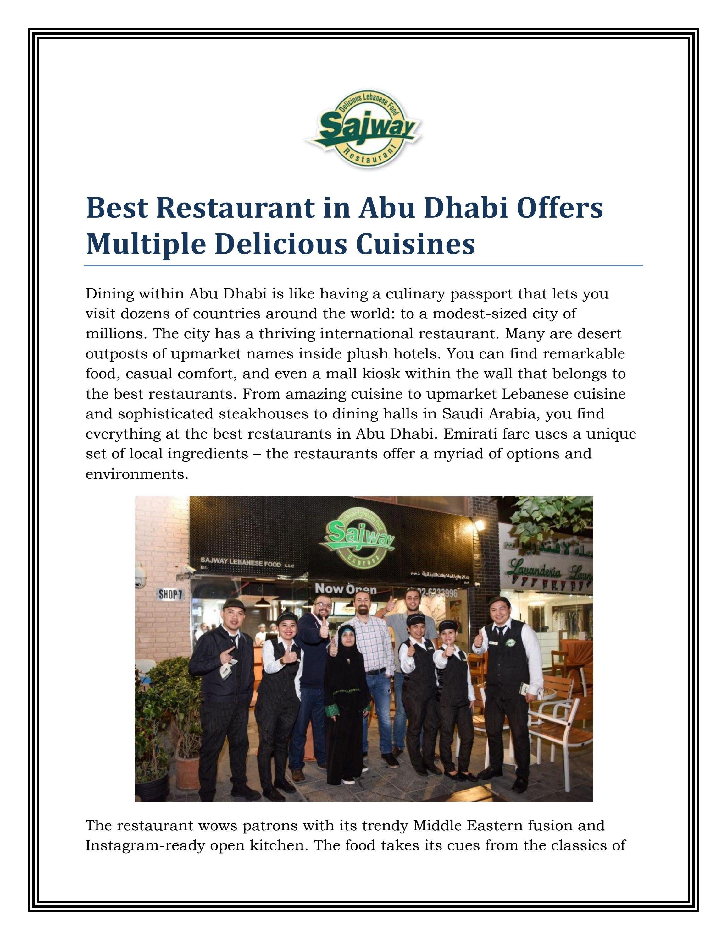 Best Restaurant in Abu Dhabi Offers Multiple Delic