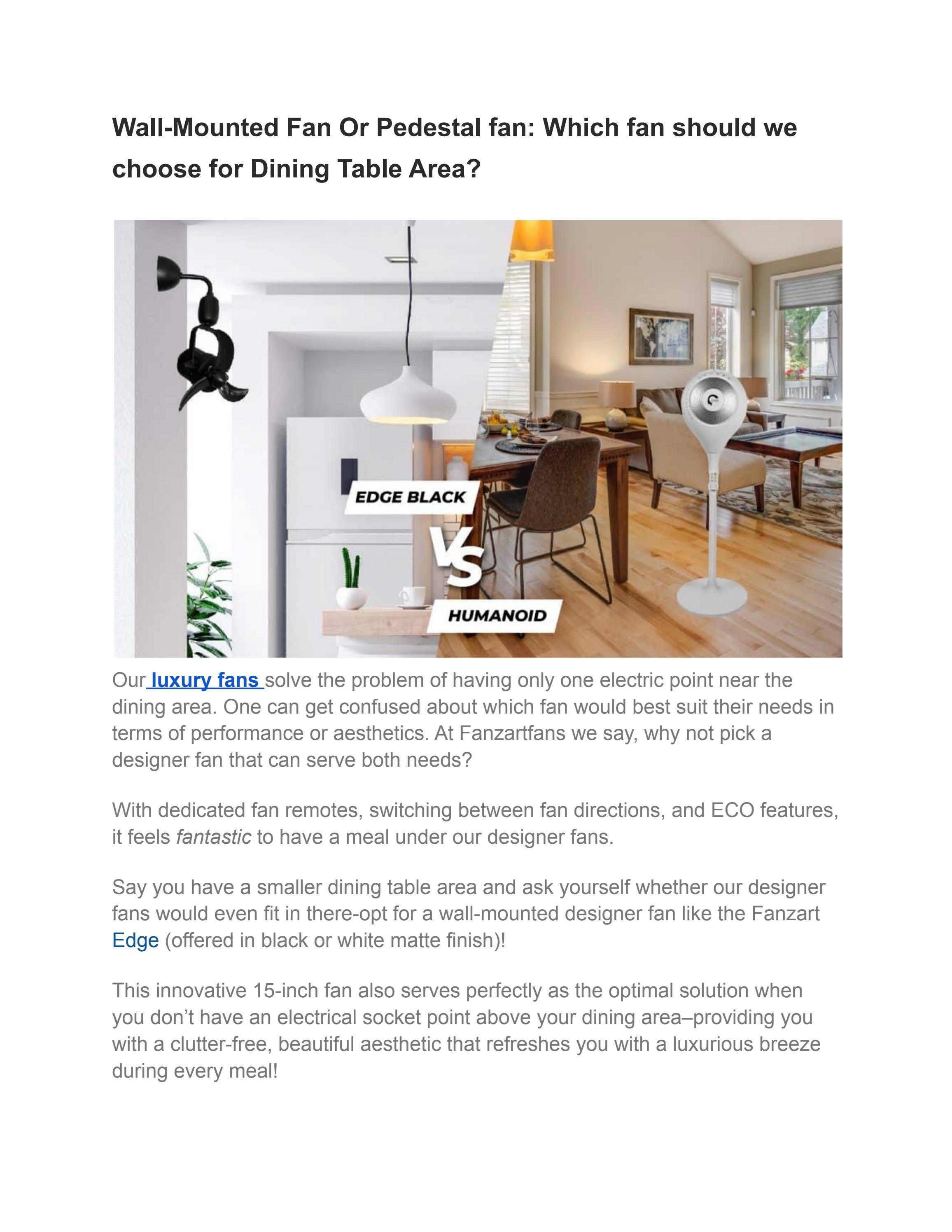 WallMounted Fan Or Pedestal fan Which fan should we choose for Dining