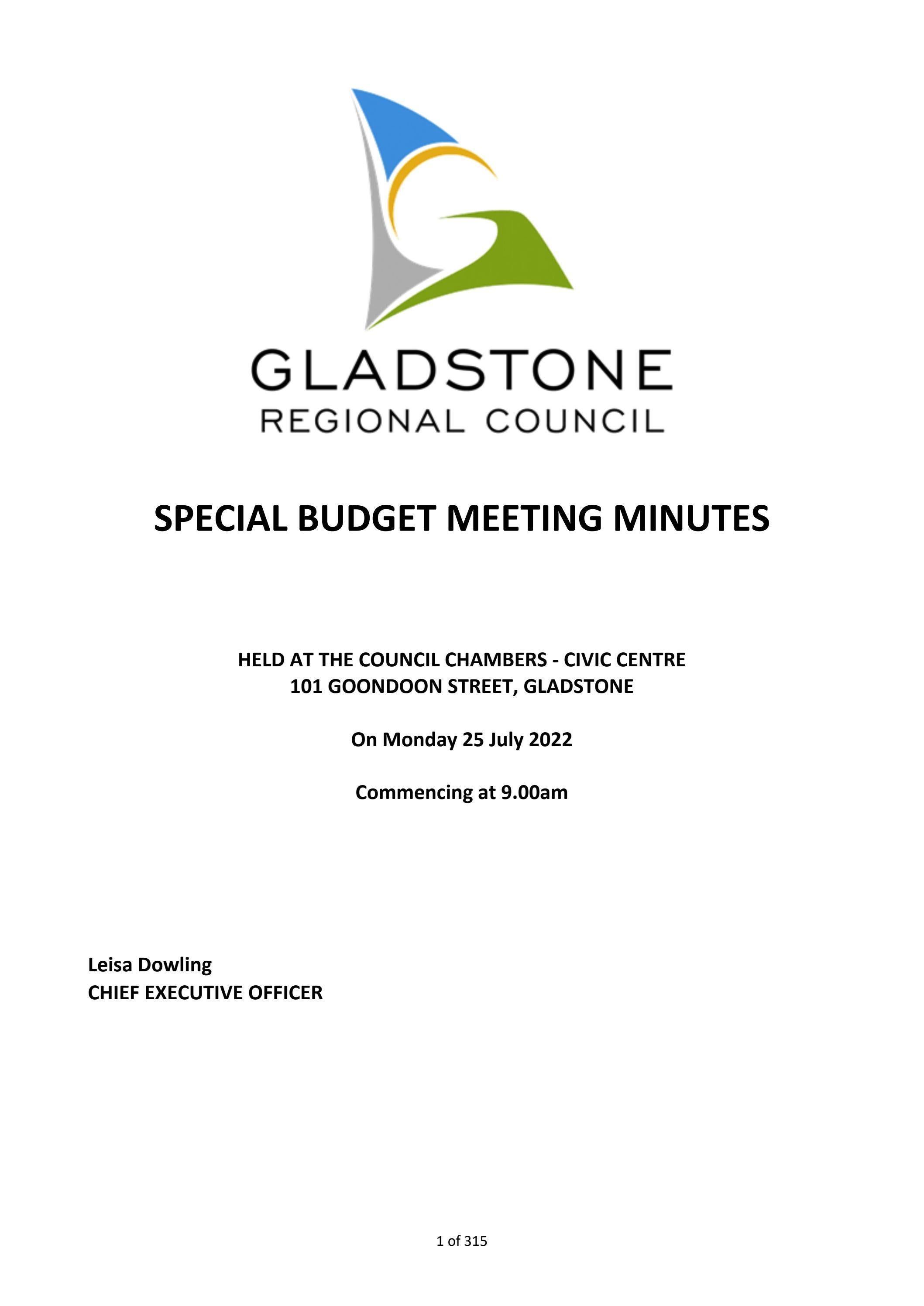Item 2.2 Attach 01 Special Budget Meeting Minutes 25 July 2022 by