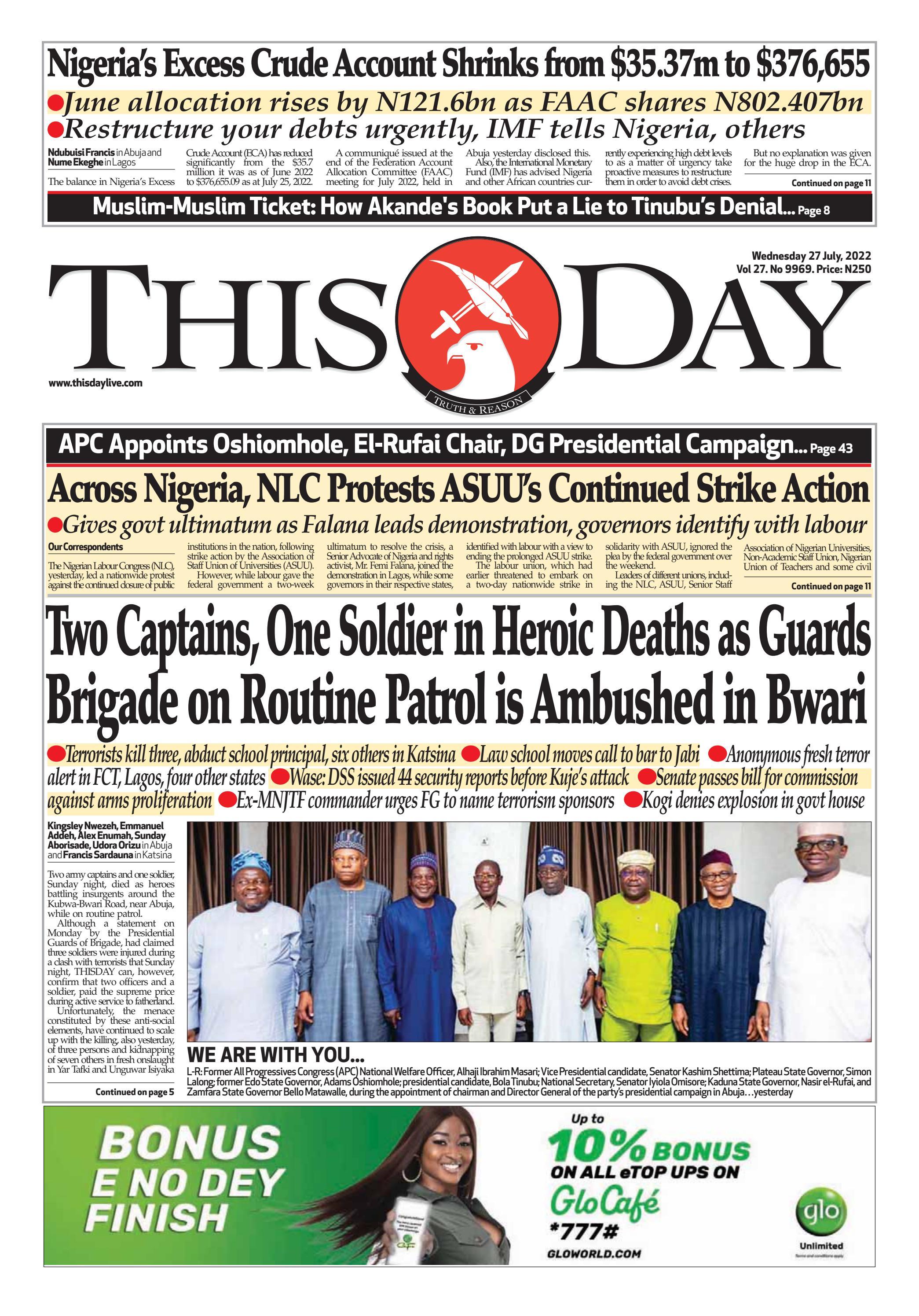 WEDNESDAY 27TH JULY 2022 By THISDAY Newspapers Ltd Issuu