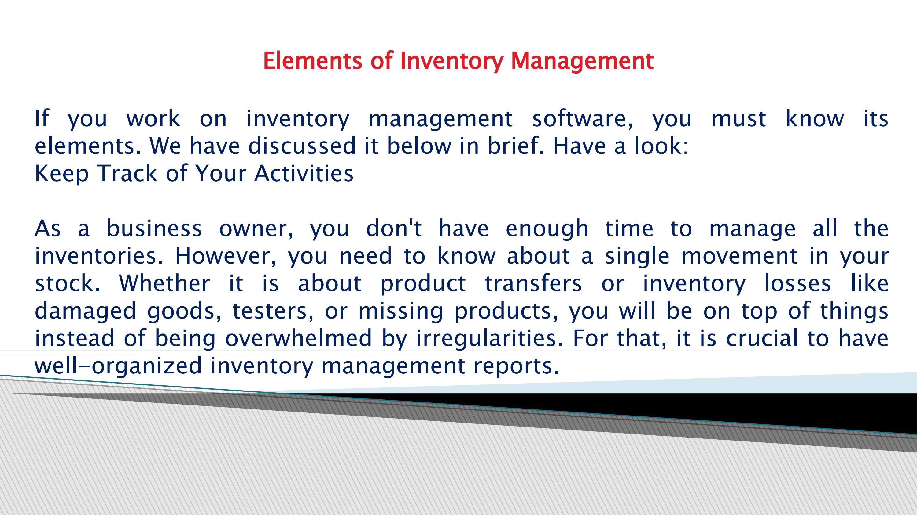 Elements of Inventory Management by Gravity Shift IO Turn 14, Premier