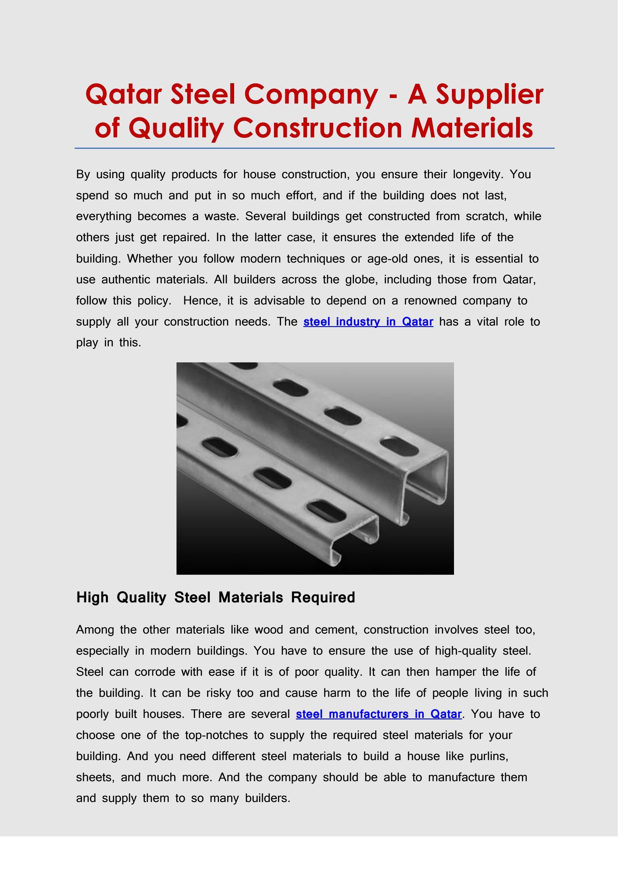 Qatar Steel Company A Supplier of Quality Construction Materials by