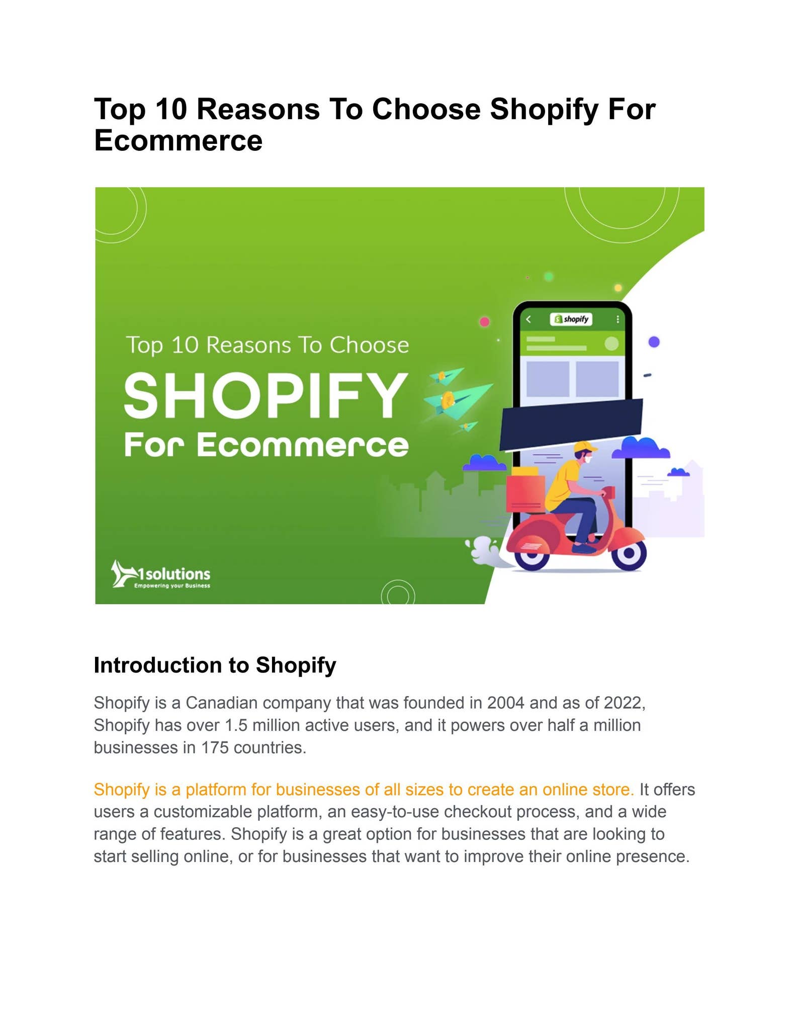 Top 10 Reasons To Choose Shopify For Ecommerce by 1Solutions - Issuu