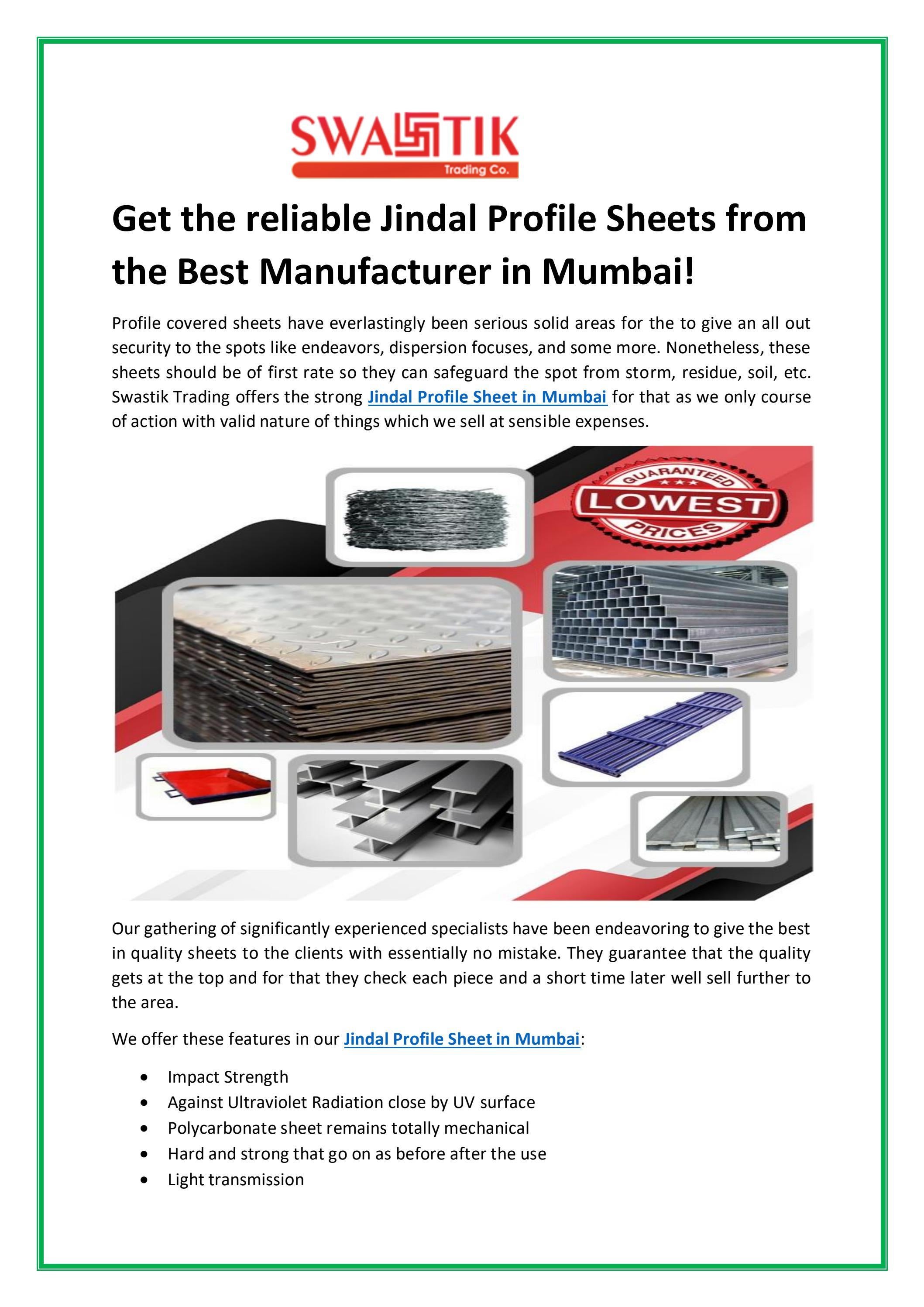 Get the reliable Jindal Profile Sheets from the Best Manufacturer in