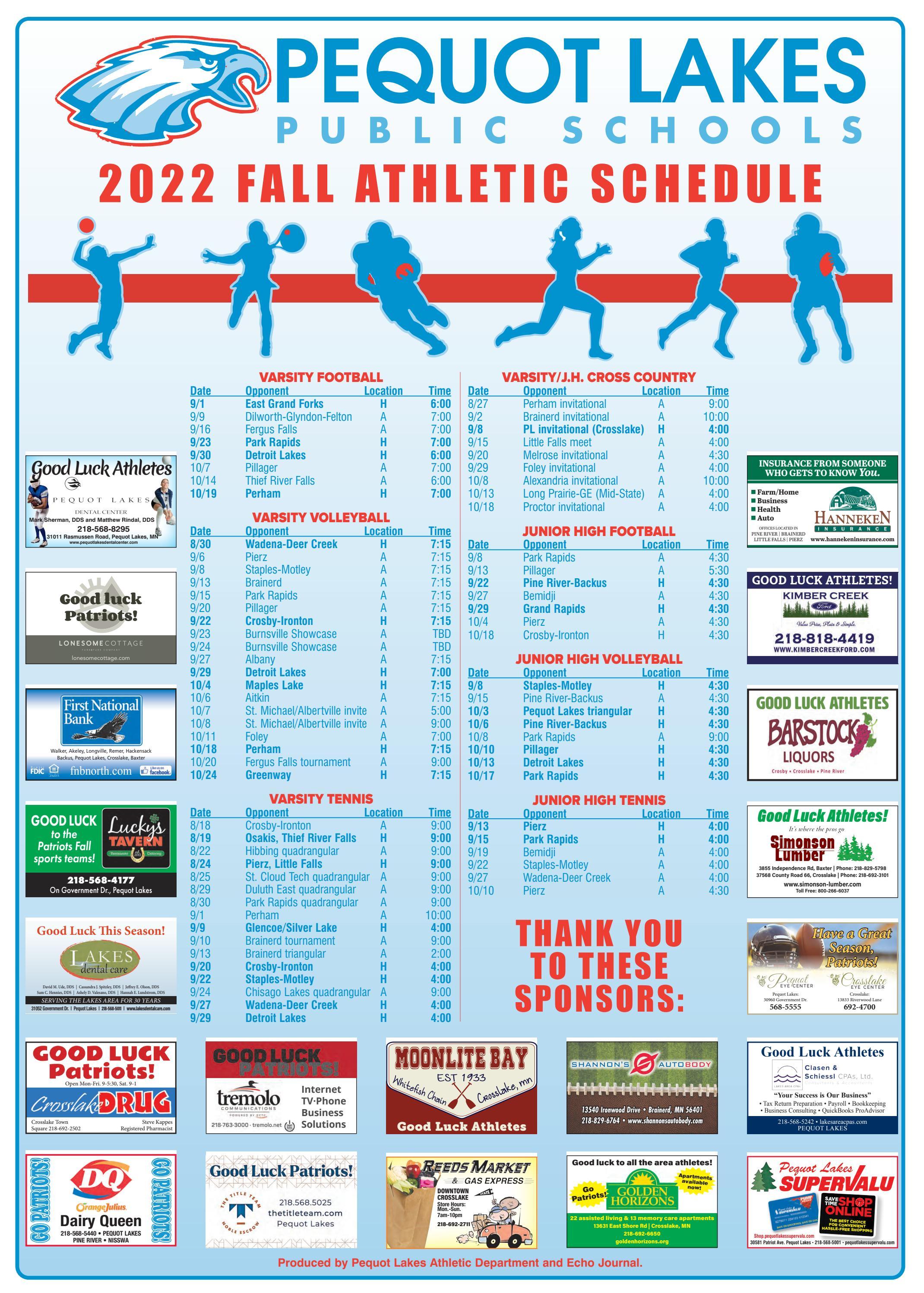 2022 23 Pequot Lakes Patriots Public Schools Fall Sports Calendar By 