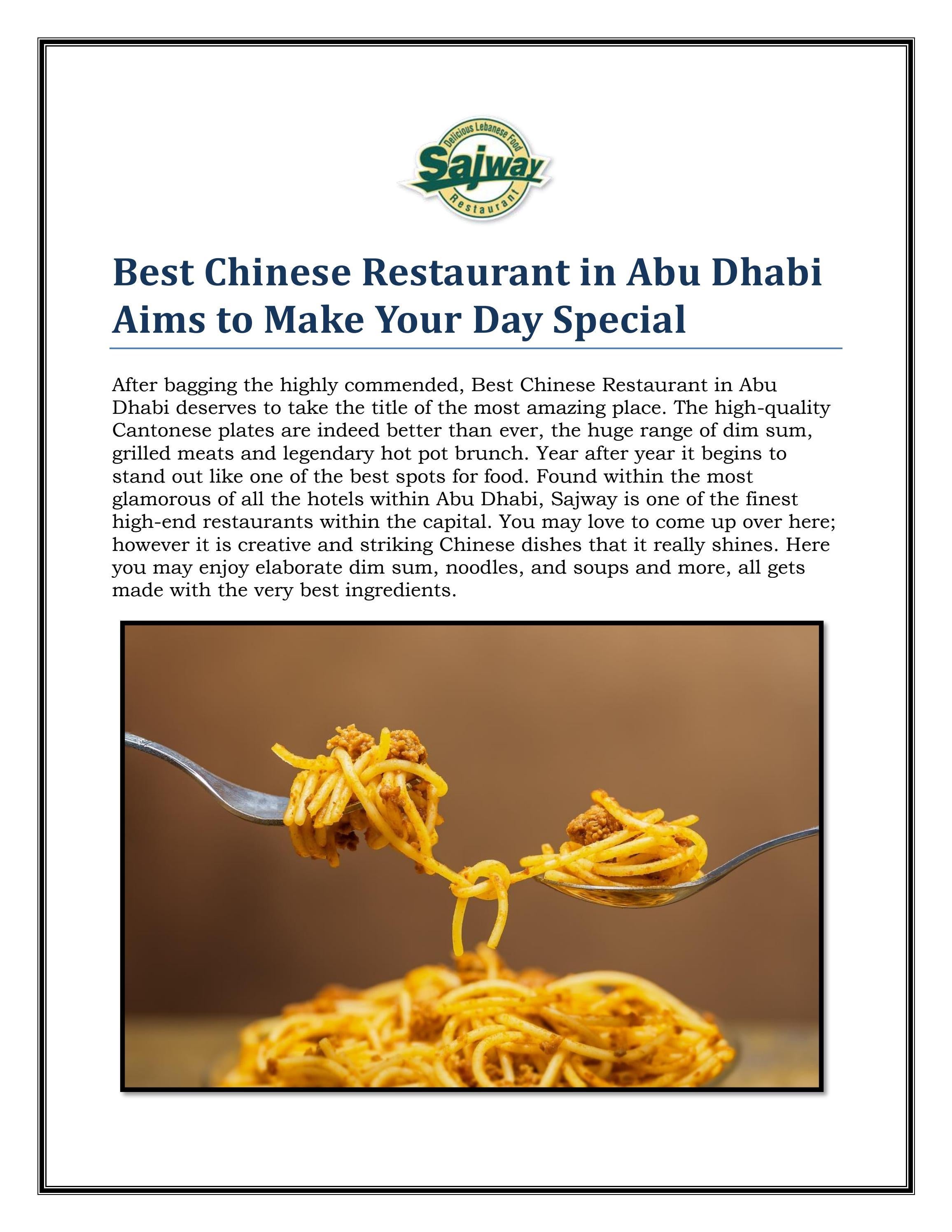 Best Chinese Restaurant in Abu Dhabi Aims to Make 