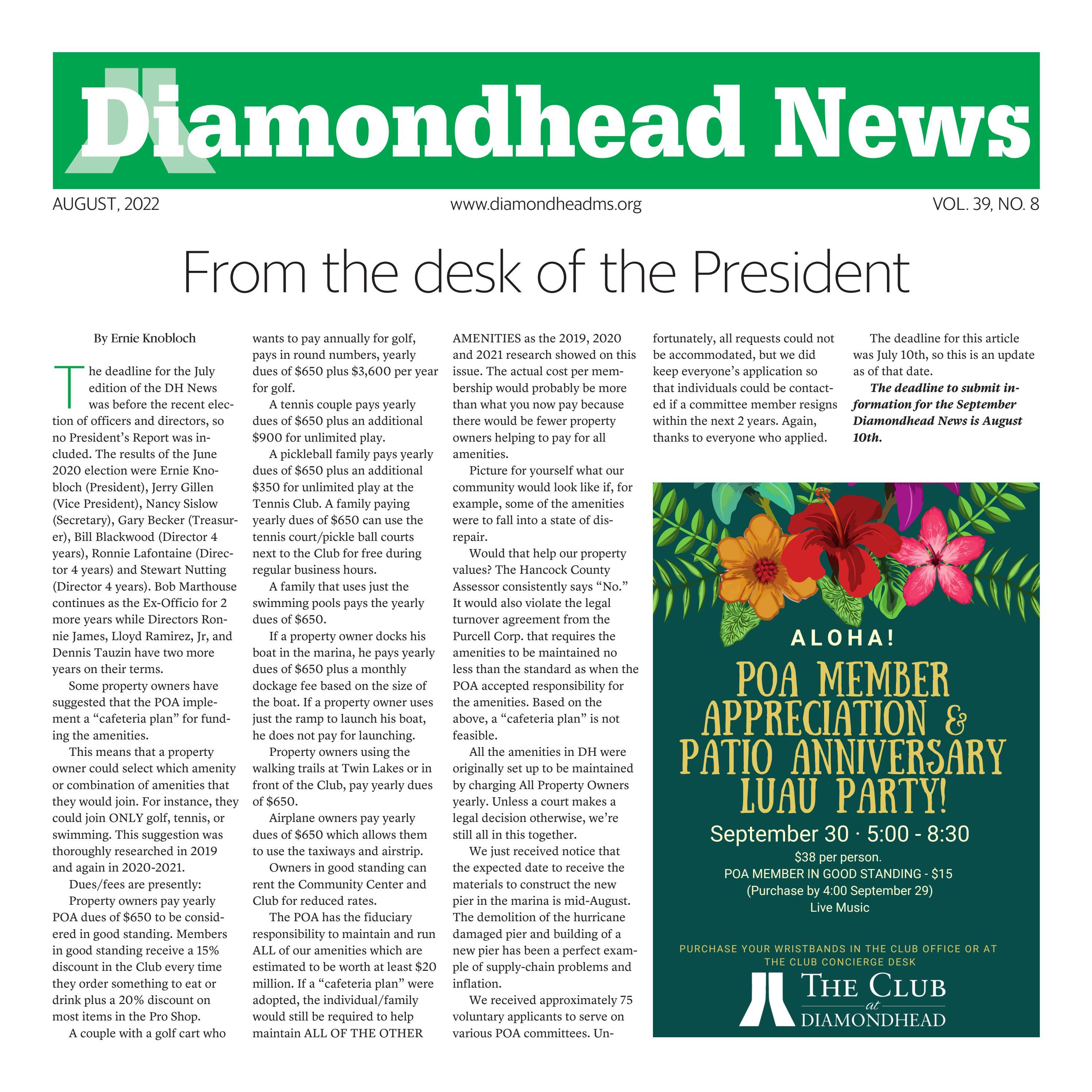August 2022 Diamondhead News by The Club at Diamondhead & Diamondhead