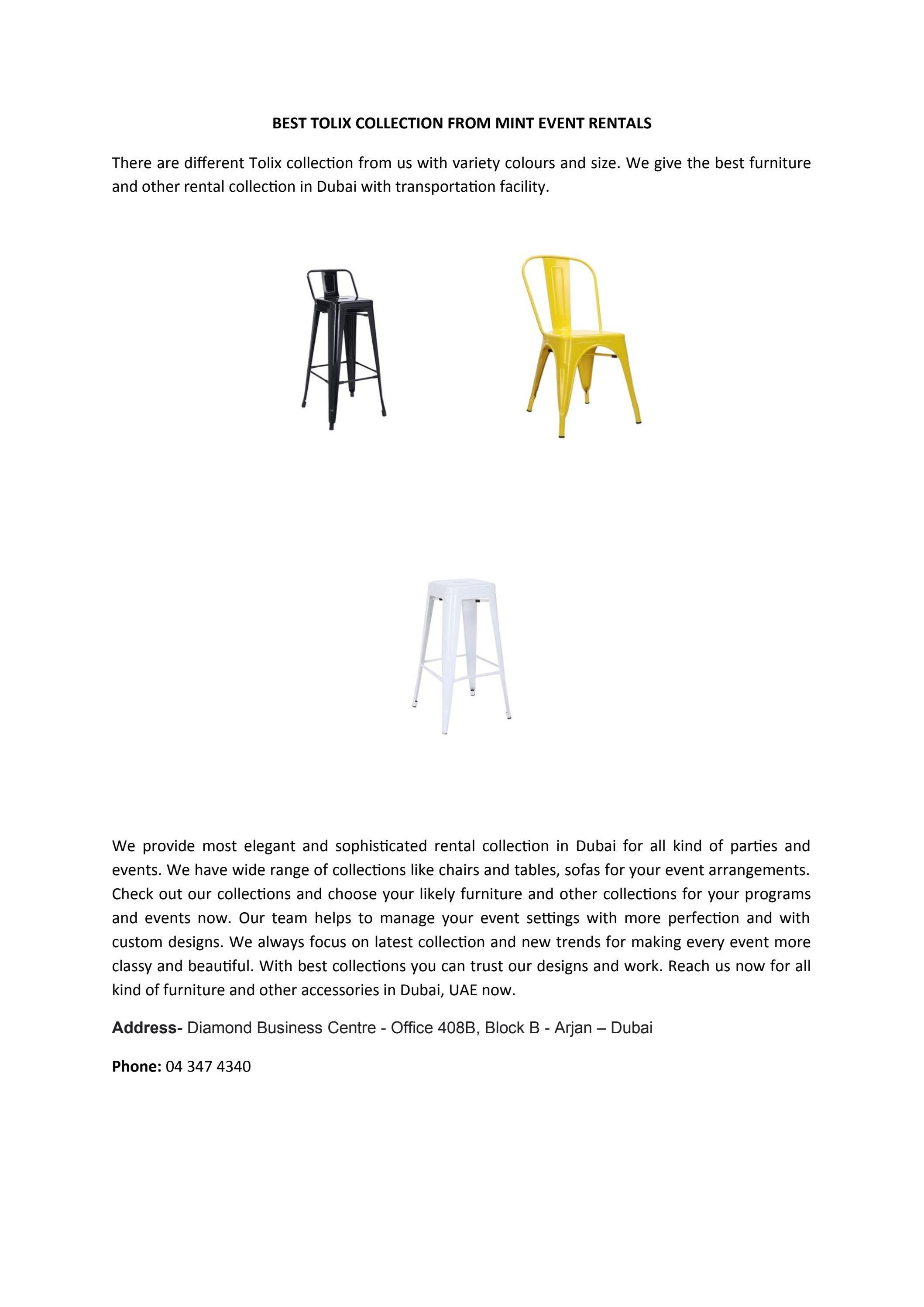BEST TOLIX COLLECTION IN DUBAI by MintEventRentalsDubai Issuu