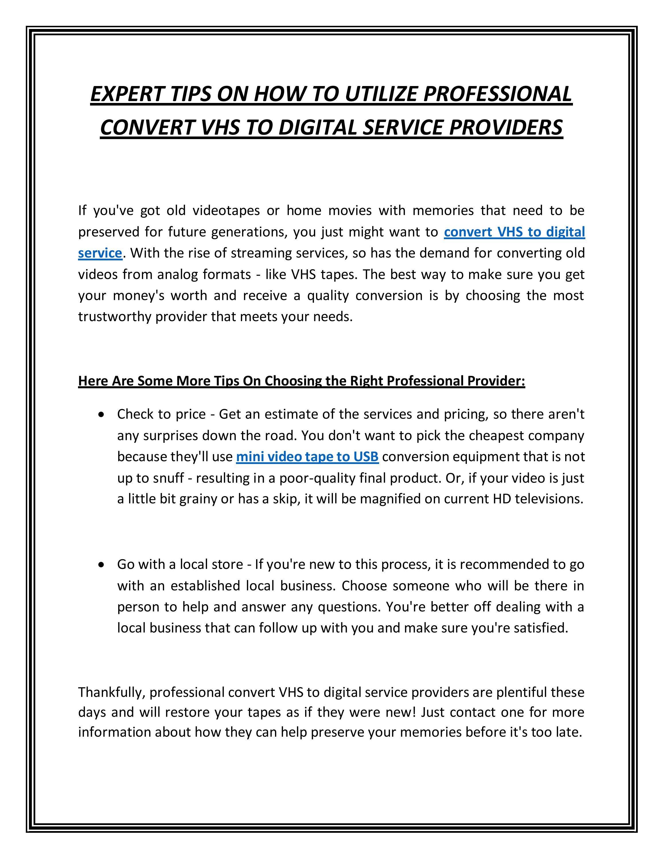 Expert Tips On How to Utilize Professional Convert VHS to Digital