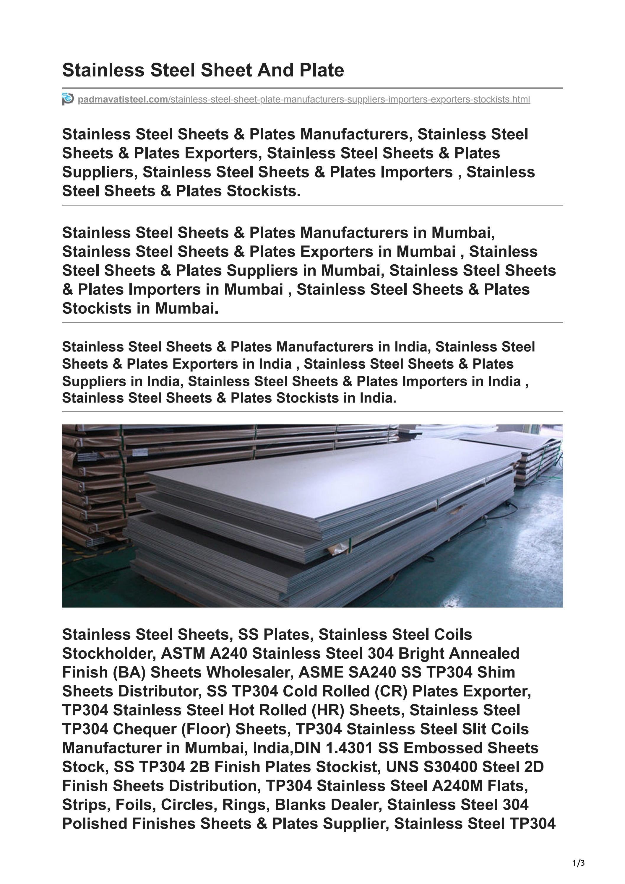 Stainless Steel Sheets Exporters by Padmavati Steel & Engg. Co. Issuu