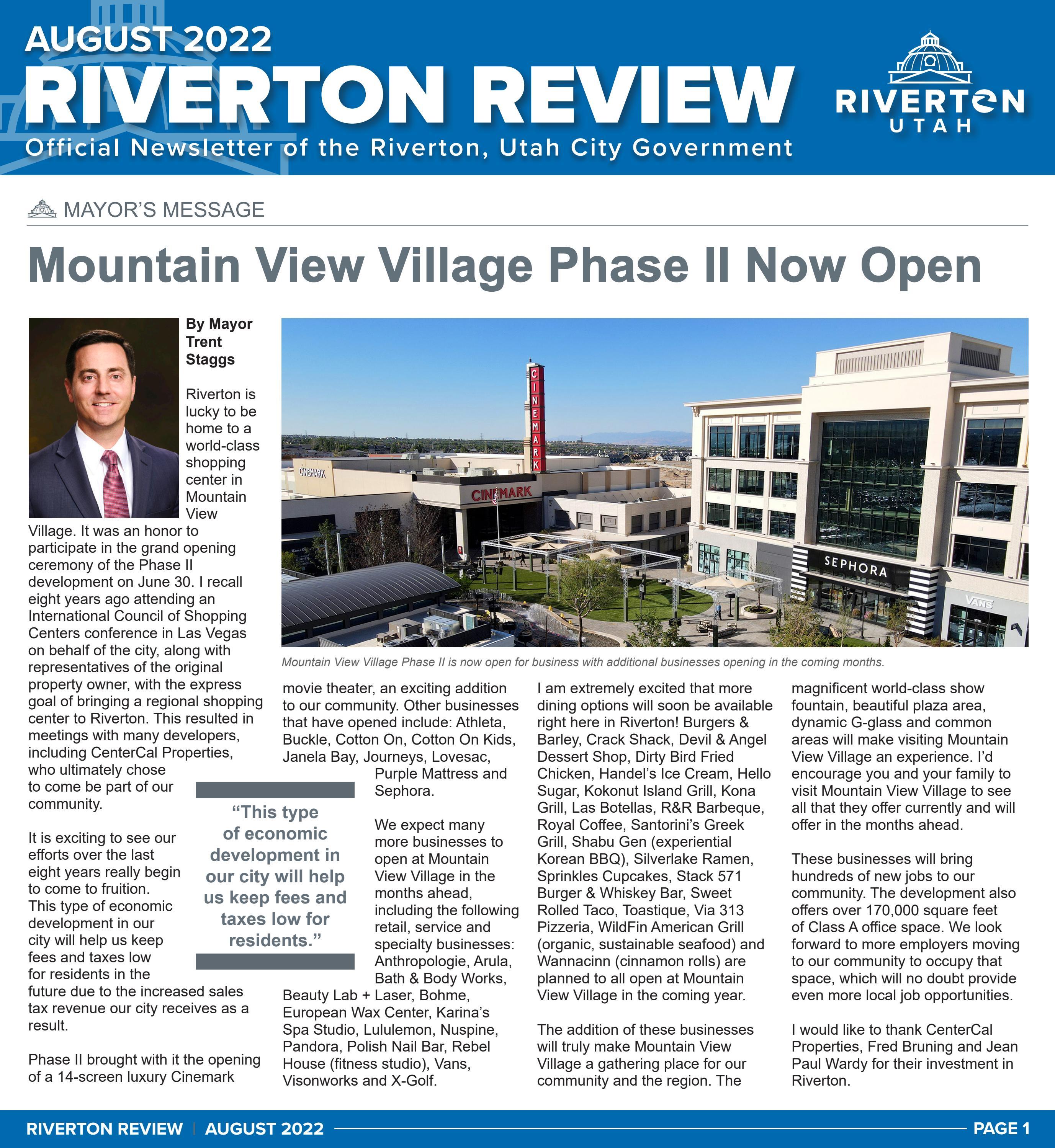 Riverton Review Print Newsletter August 2022 by Riverton, Utah City