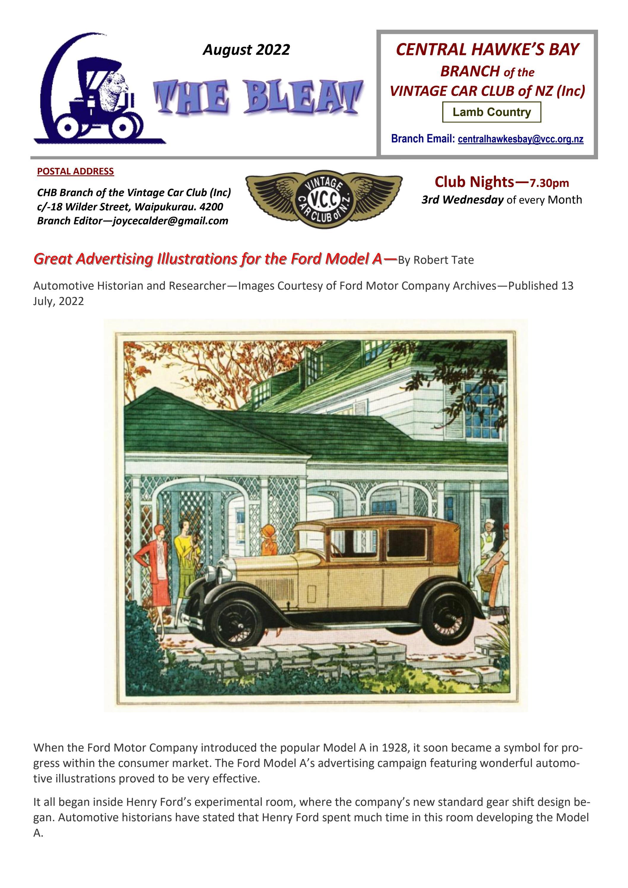 VCC CENTRAL HAWKES BAY THE BLEAT AUGUST 2022 by Vintage Car Club of New