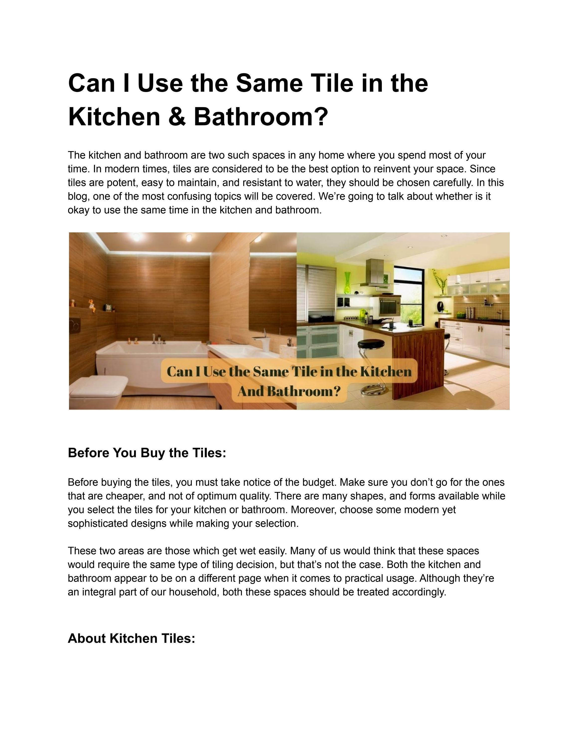 Can I Use the Same Tile in the Kitchen & Bathroom by Mike Smith Issuu