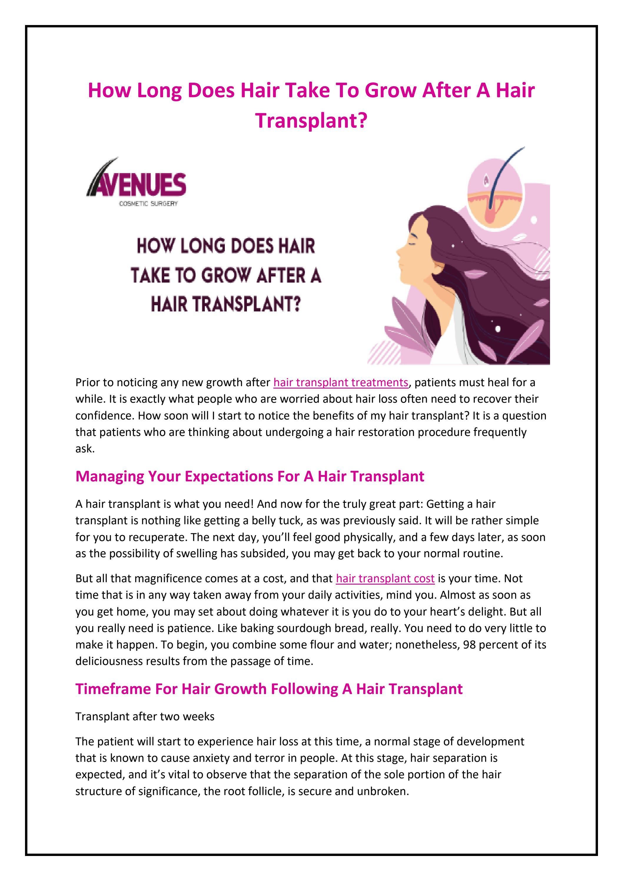 How Long Does Hair Take to Grow After a Hair Transplant? by Avenues