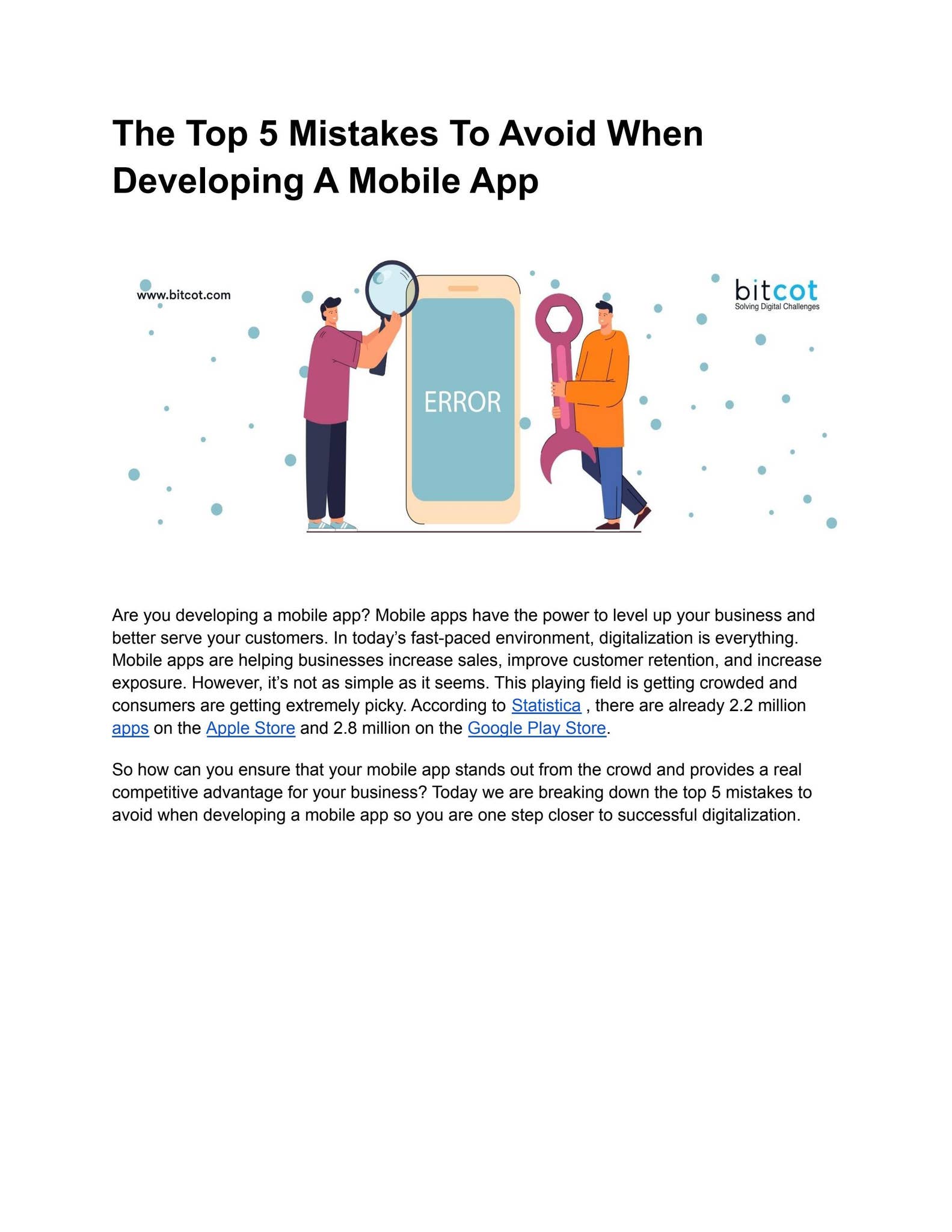 Top 5 Mistakes To Avoid When Developing A Mobile App by Bitcot - Web ...