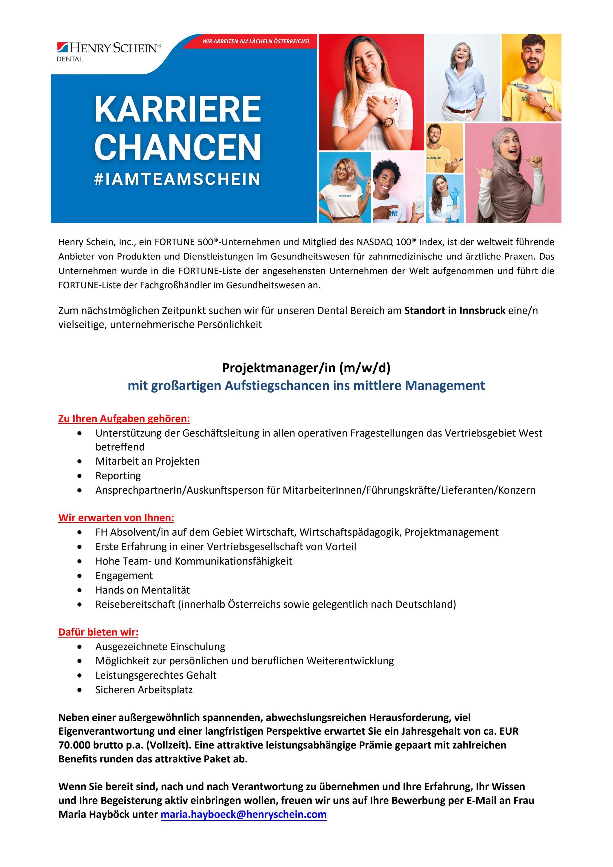 Stellenanzeige Projektmanager/in Innsbruck by Henry Schein Dental