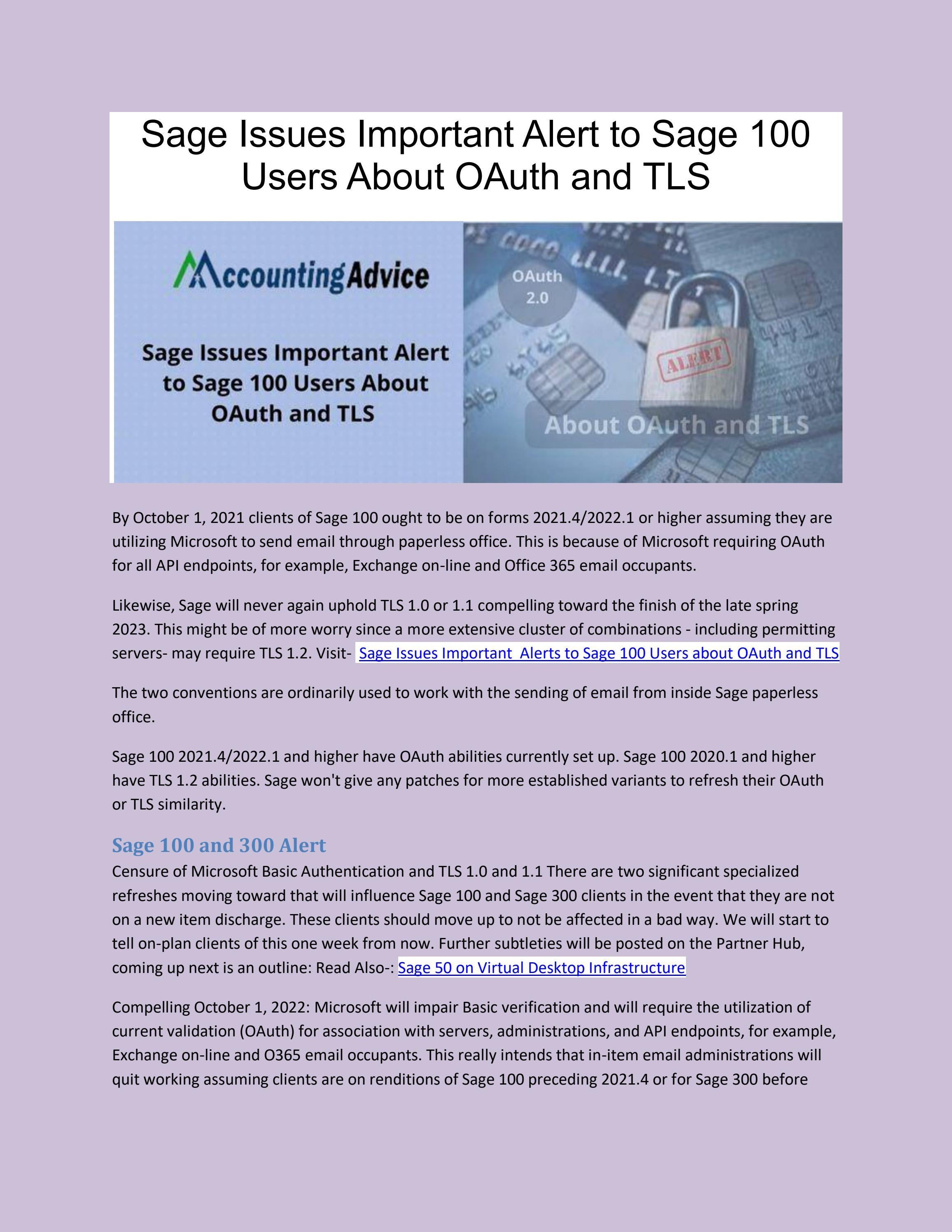 Fixed Sage Issues Important Alerts to Sage 100 Users about OAuth and