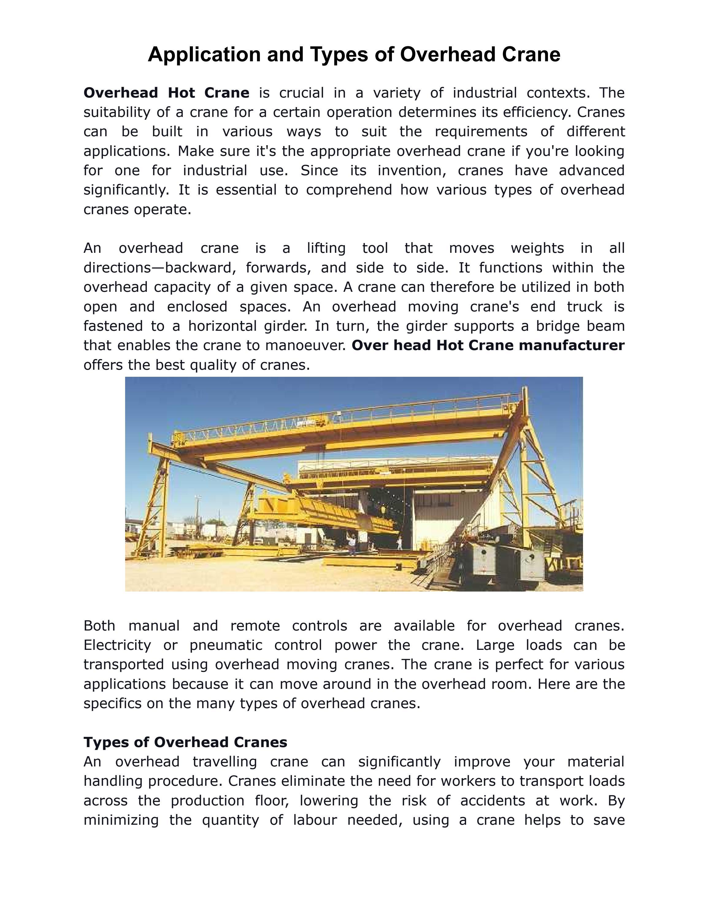 Application and Types of Overhead Crane by Venus Engineers Issuu