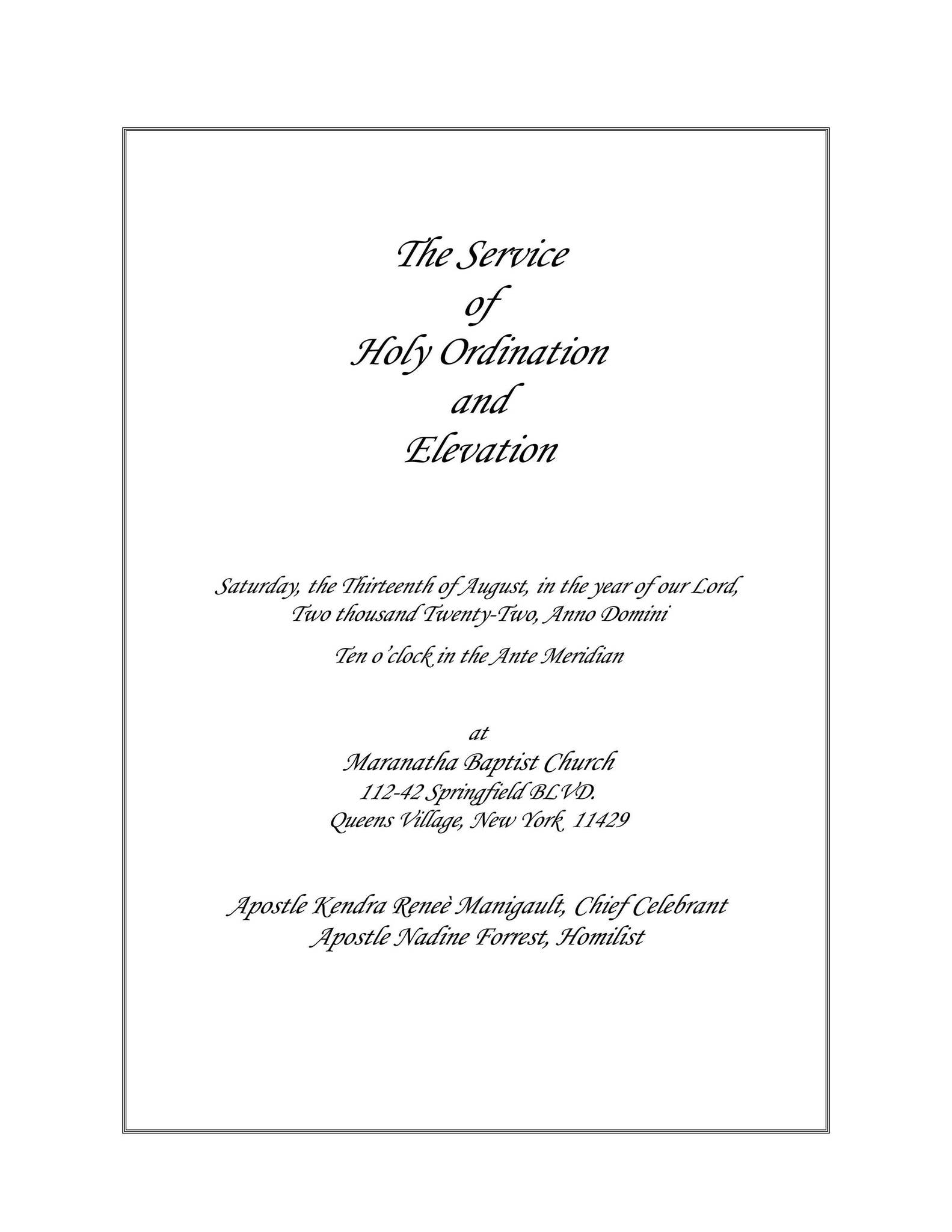 The Service of Holy Ordination and Elevation - Greater Fellowship ...