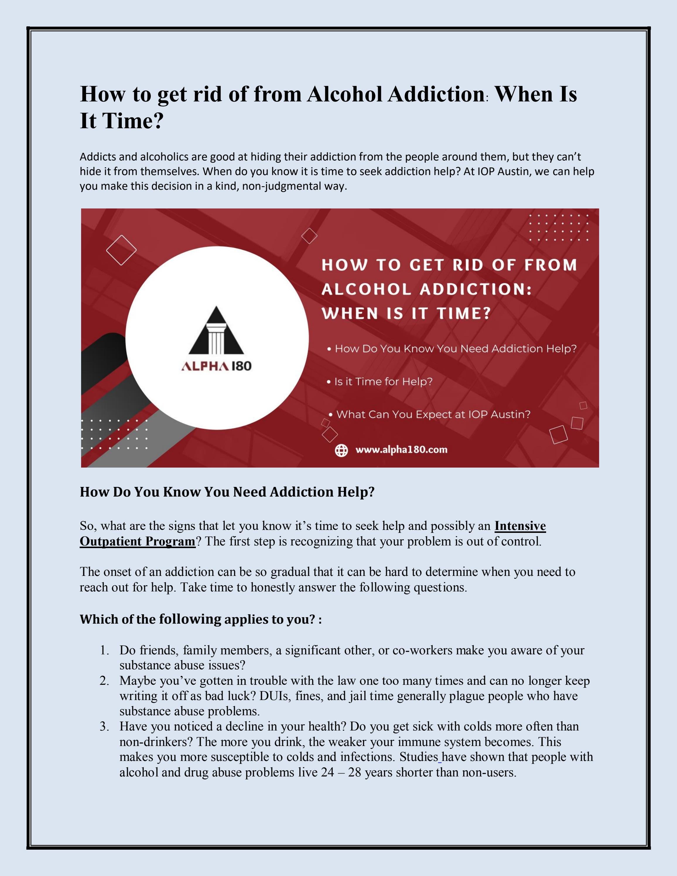 How to get rid of Alcohol Addiction When Is It Time? by Alpha 180 Issuu