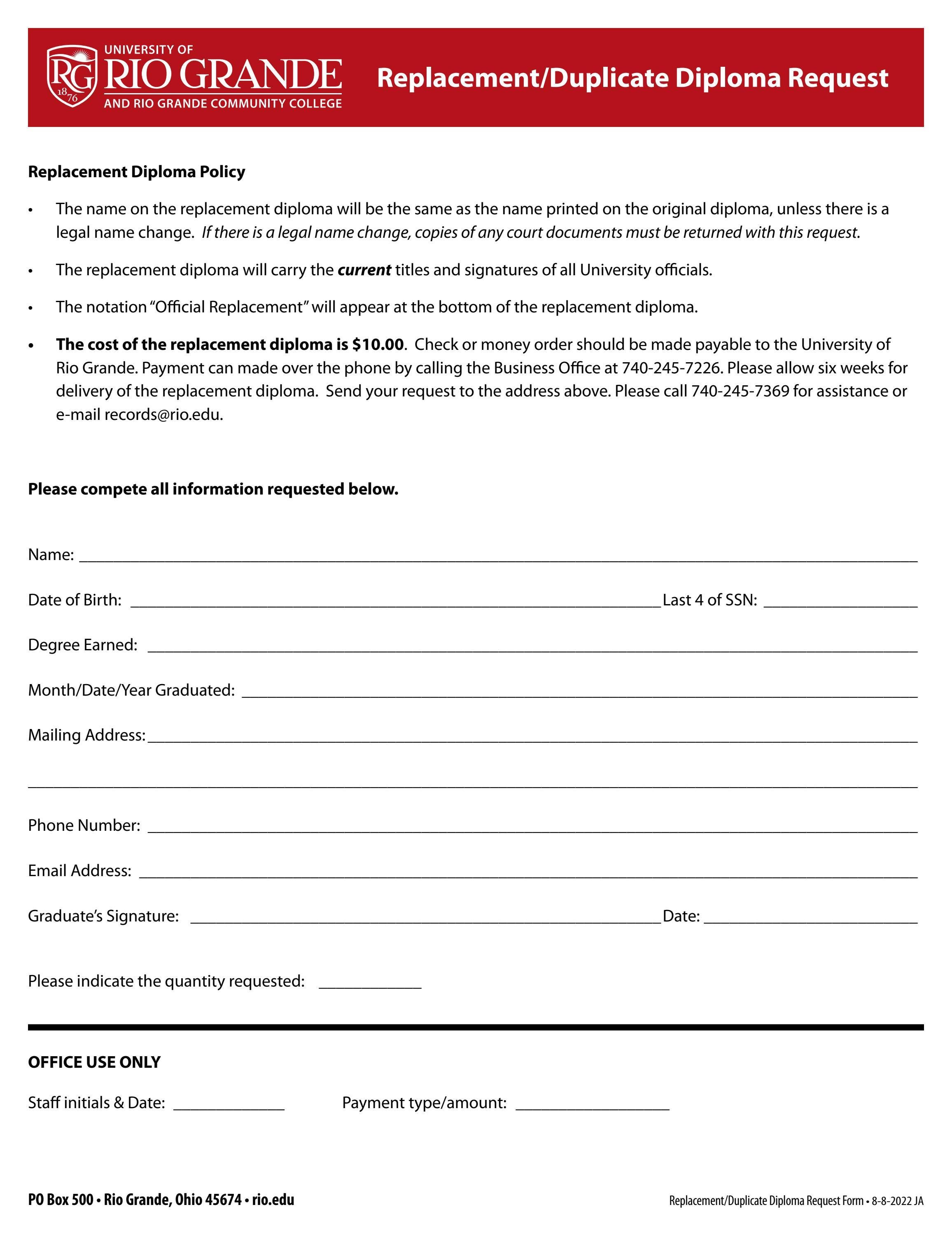Replacement/Duplicate Diploma Request Form by uriogrande - Issuu