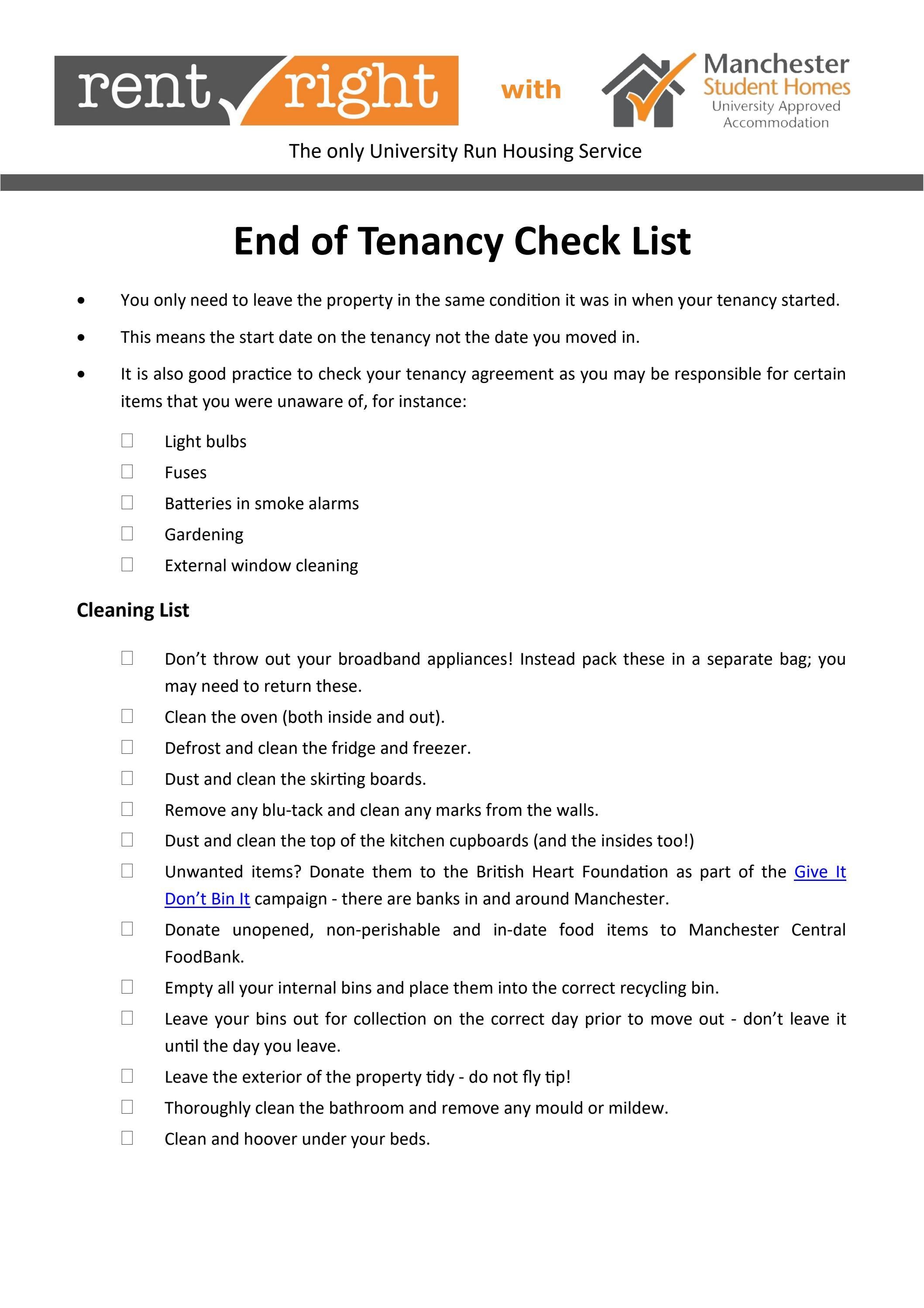 Rent Right End of Tenancy Check List by Manchester Student Homes Issuu