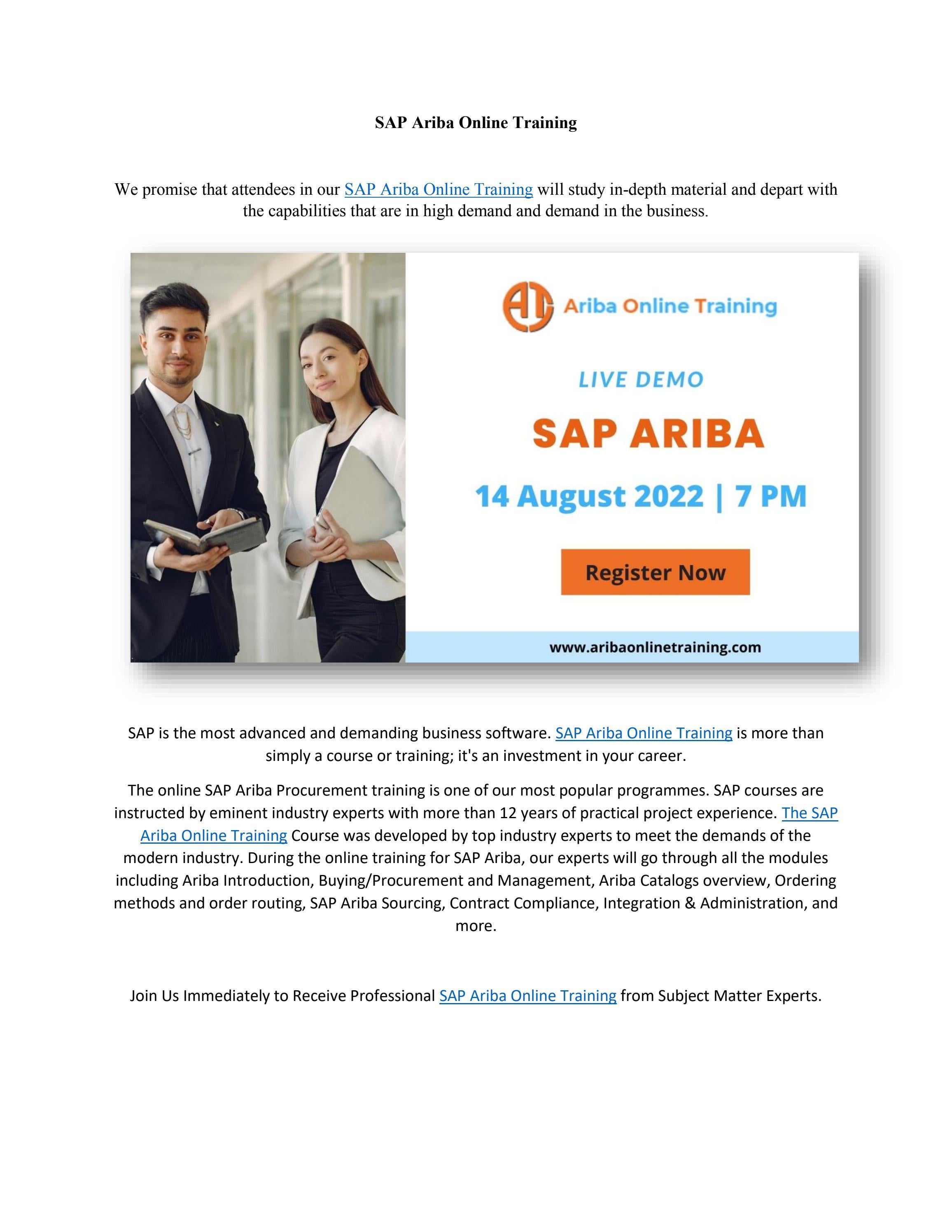 SAP Ariba Online Training By Shruti allentics Issuu