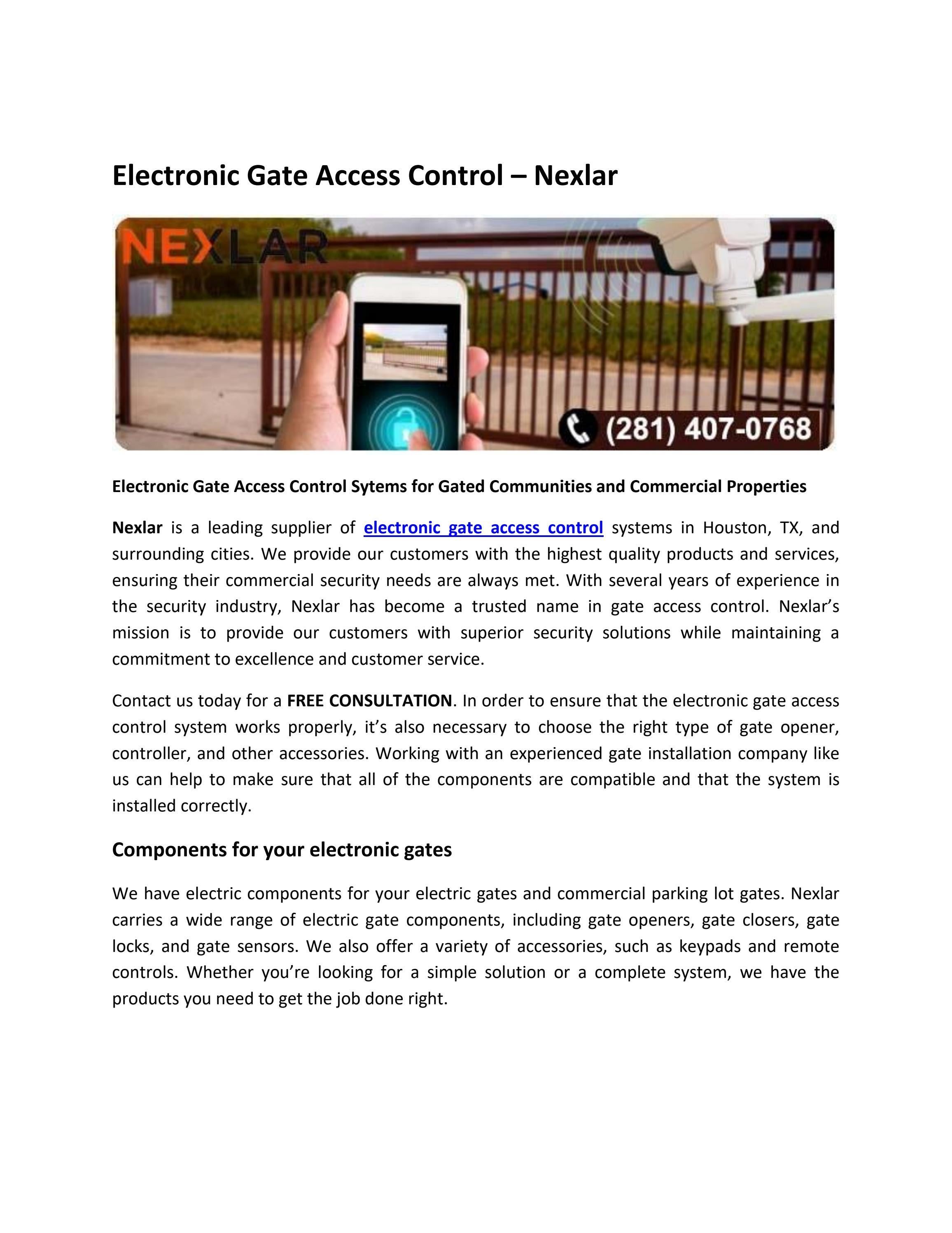 Electronic Gate Access Control Sytems for Gated Communities and Commercial Properties by Nexlar