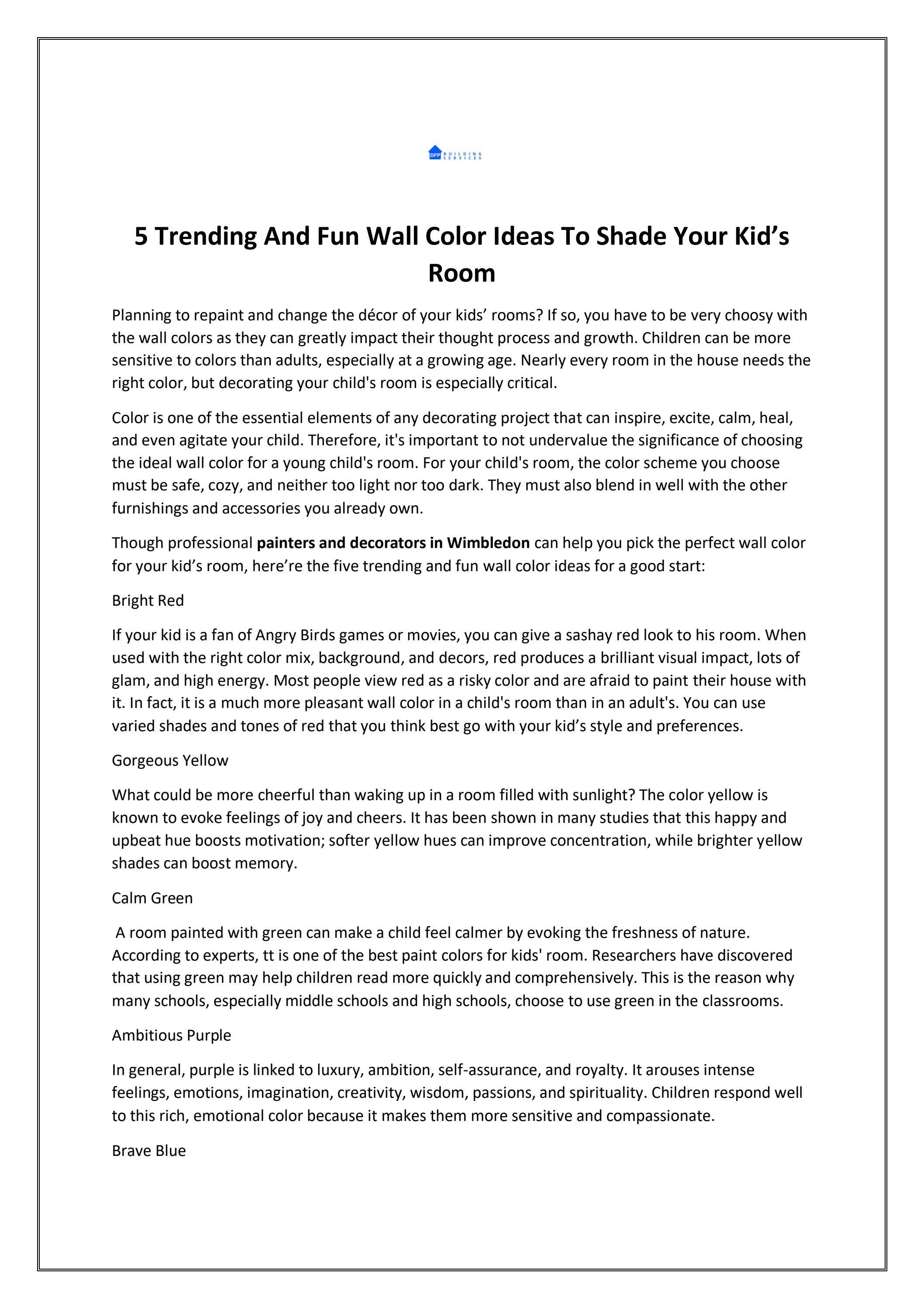5 Trending And Fun Wall Color Ideas To Shade Your Kid’s Room by DFP
