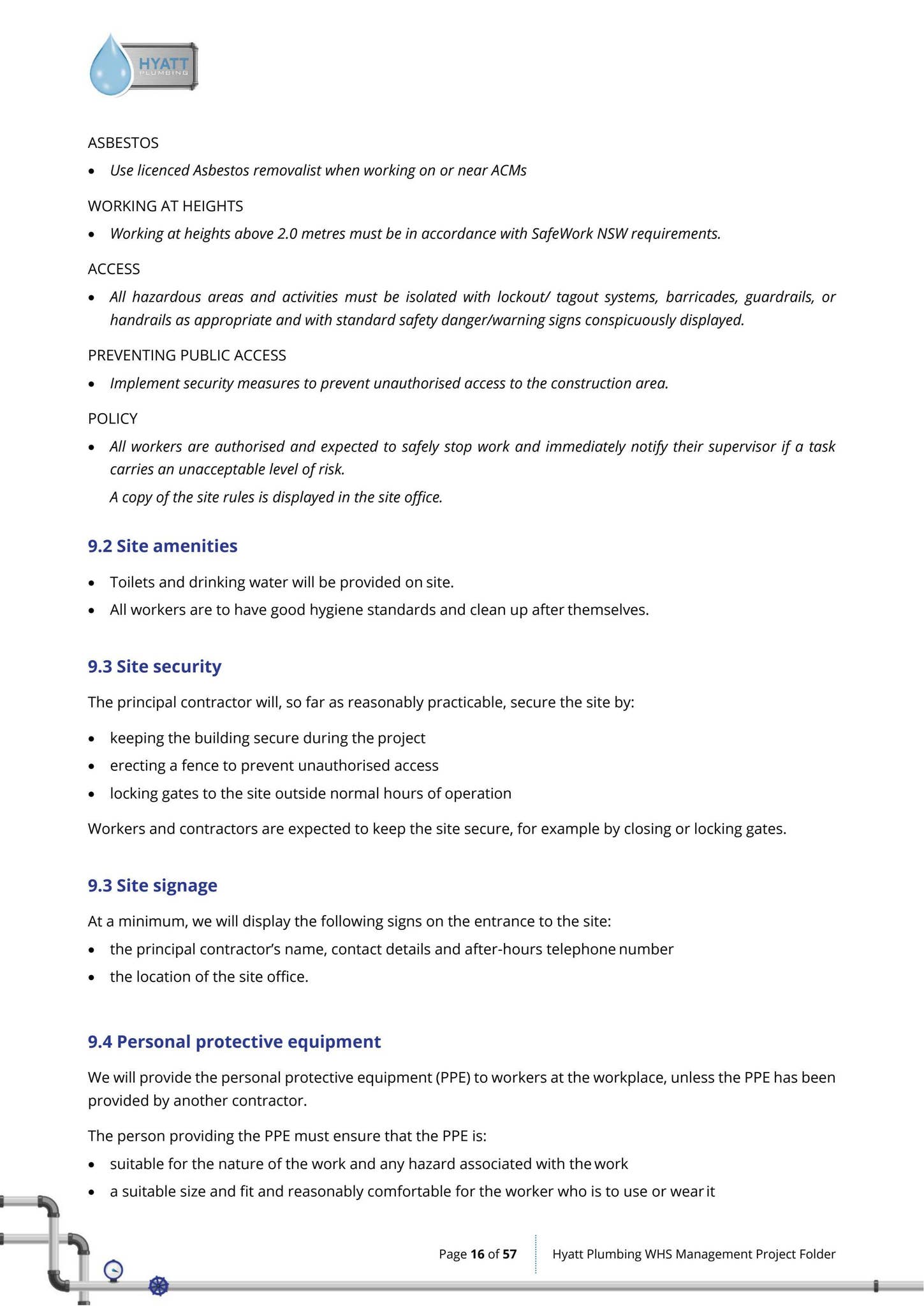 WHS Management Project Folder - Hyatt Plumbing by ihseq - Issuu