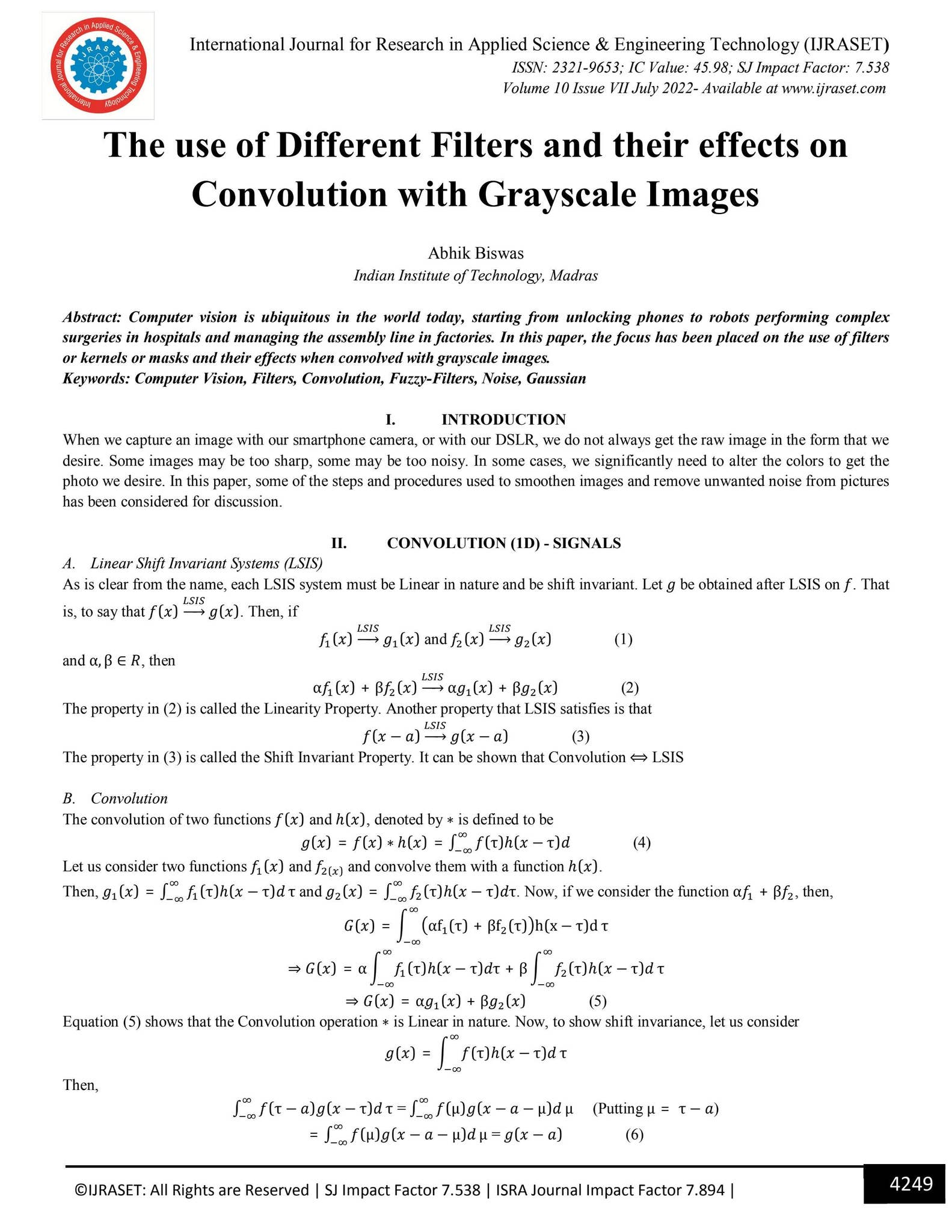 The use of Different Filters and their effects on Convolution with ...