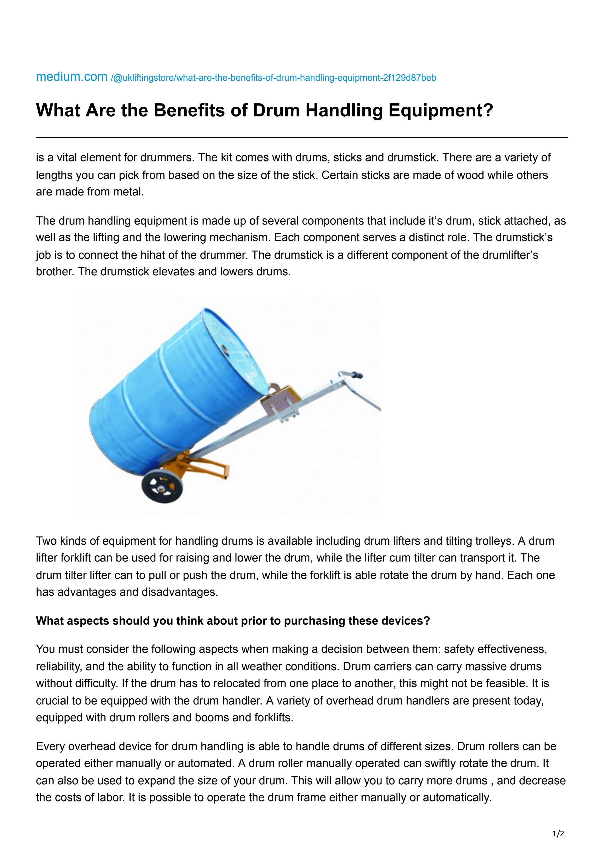 What Are the Benefits of Drum Handling Equipment? by UK Lifting Store