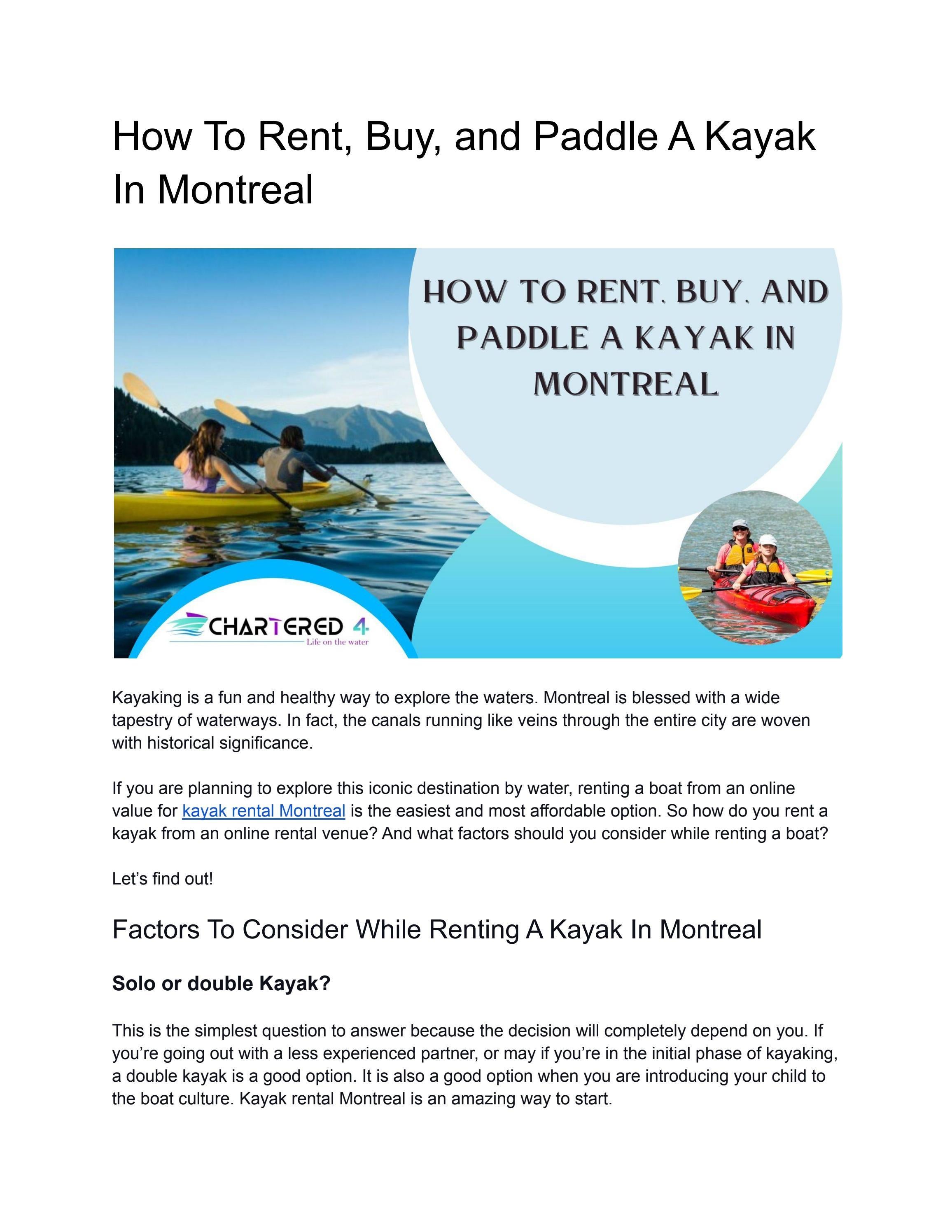 How To Rent, Buy, and Paddle A Kayak In Montreal by Chartered4_canada