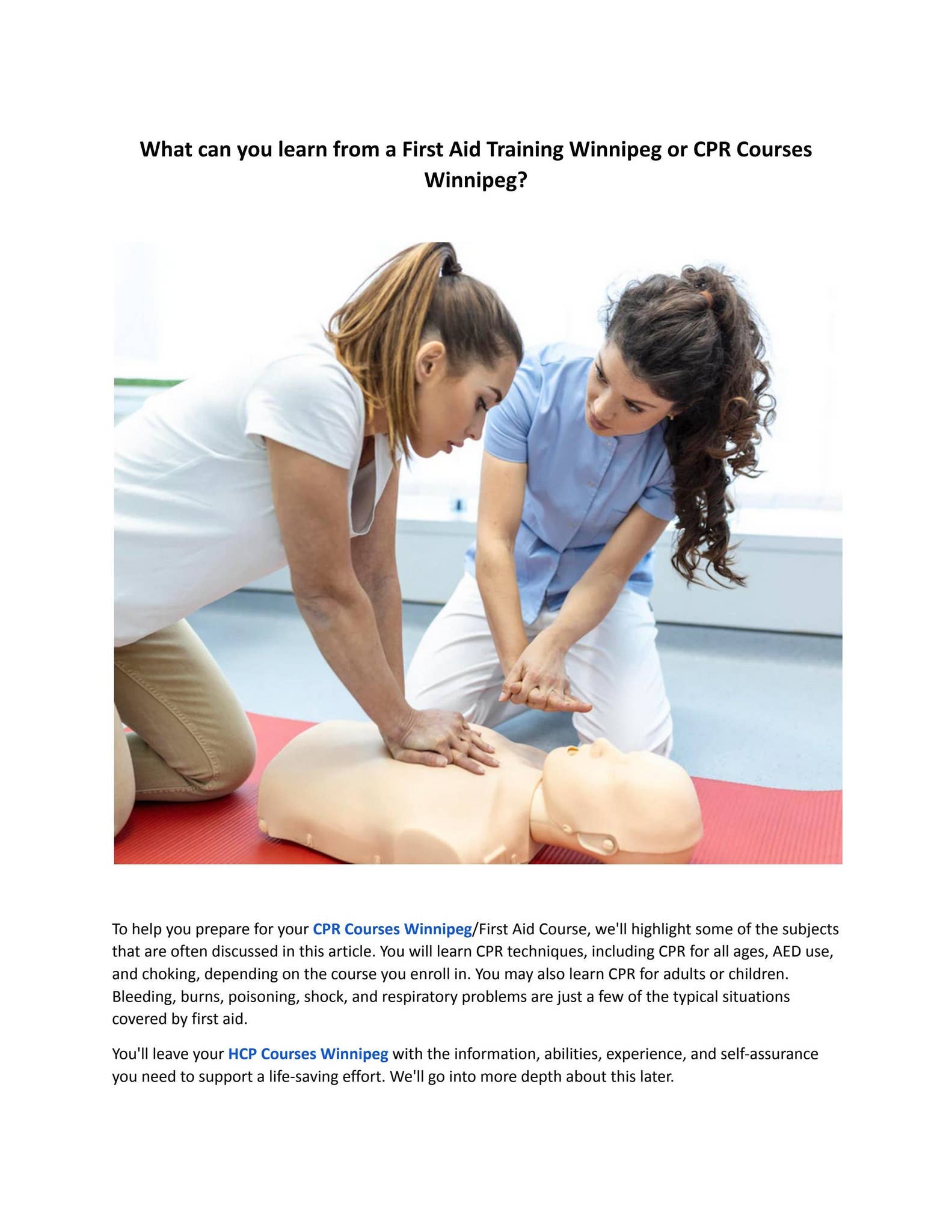 What can you learn from a First Aid Training Winnipeg or CPR Courses ...