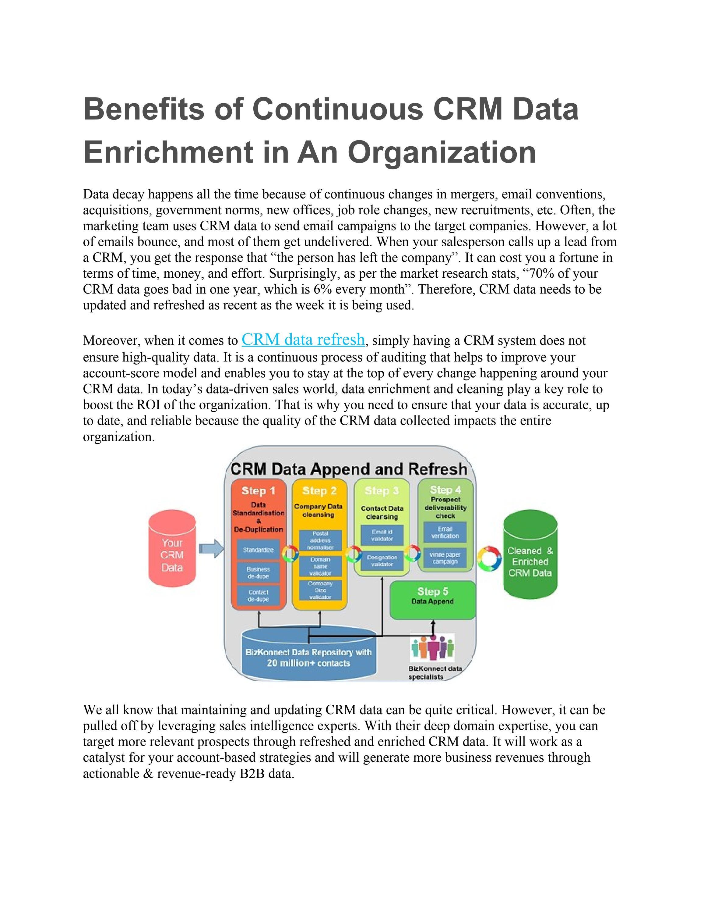 Benefits of Continuous CRM Data Enrichment in An Organization by