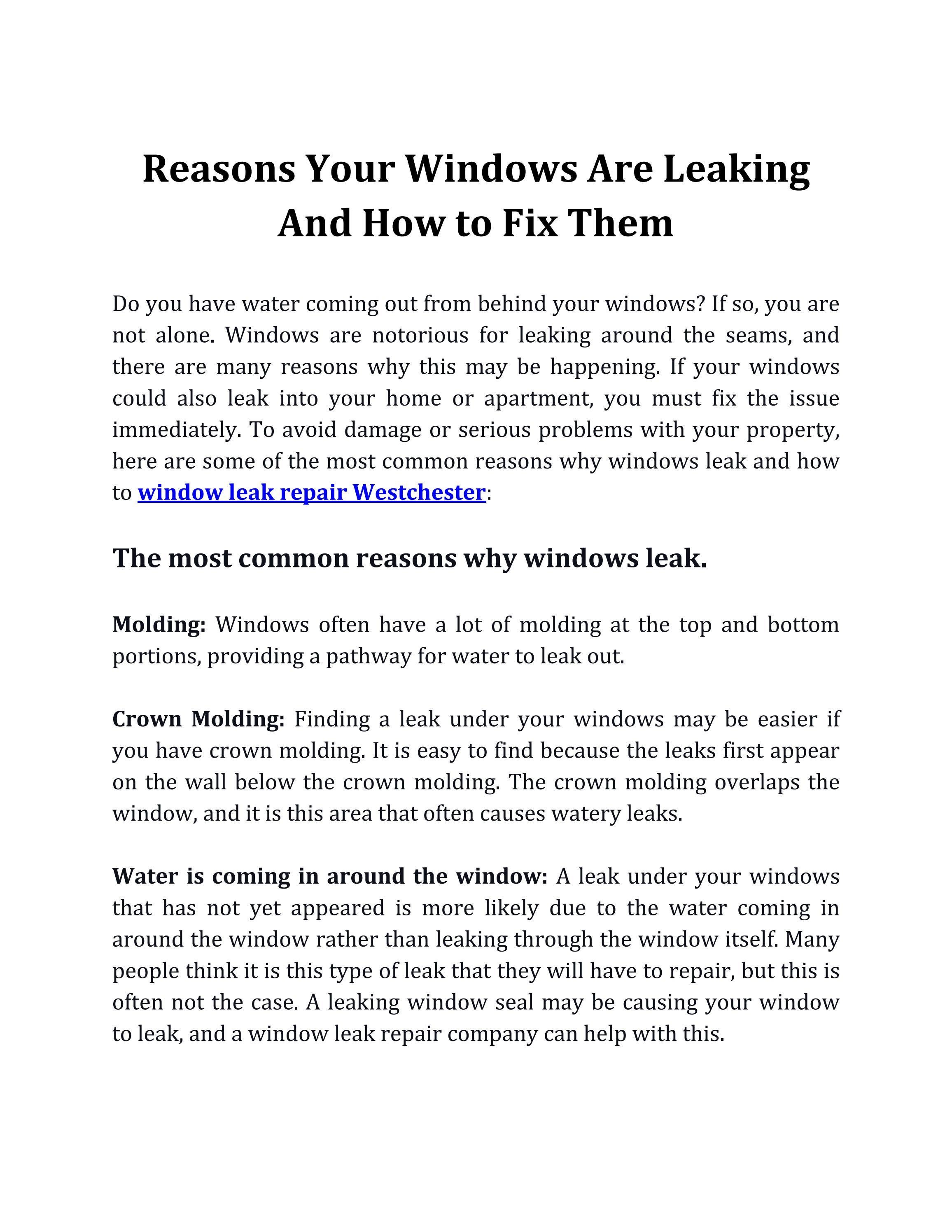 Reasons Your Windows Are Leaking And How to Fix Them by Masonry