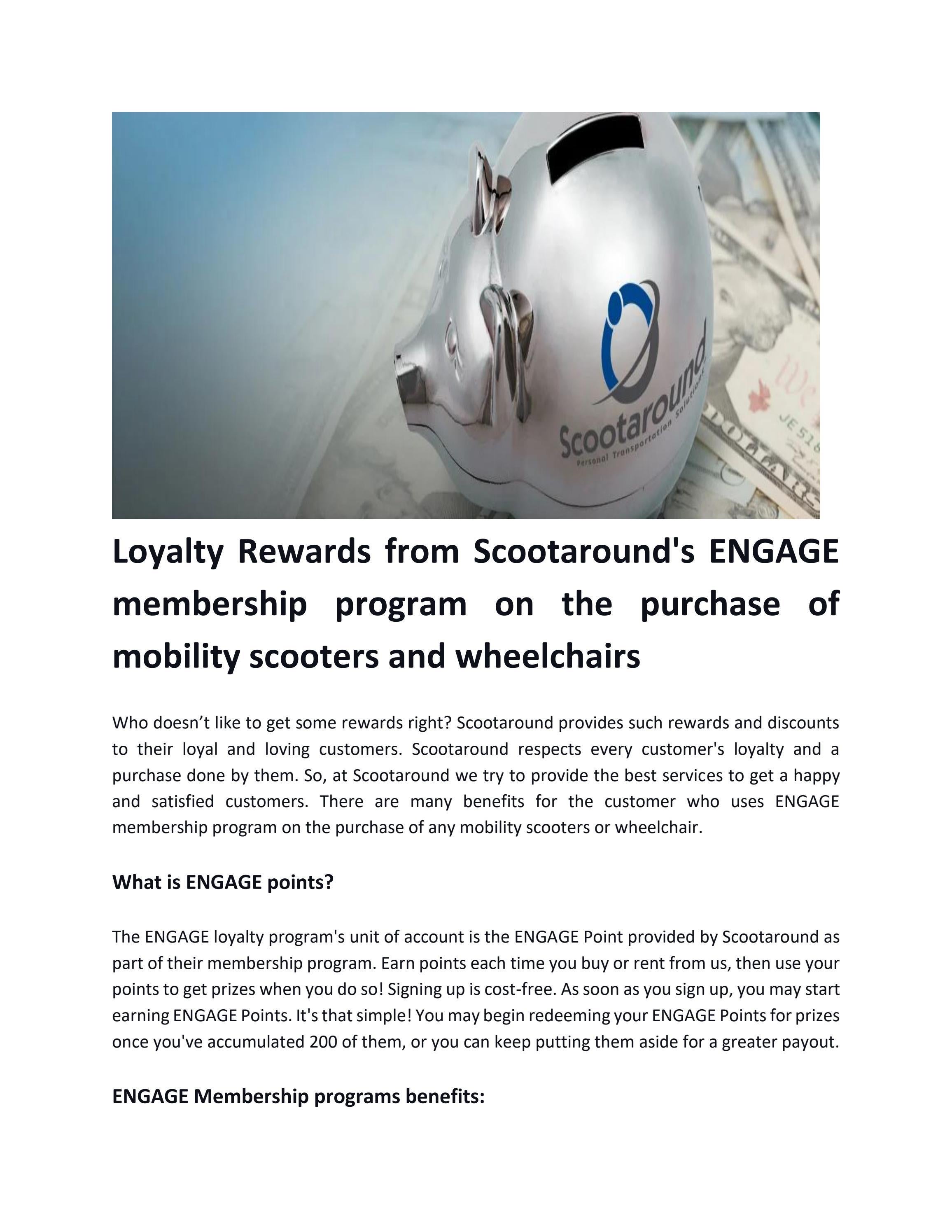 Loyalty Rewards from Scootaround's ENGAGE membership program on the