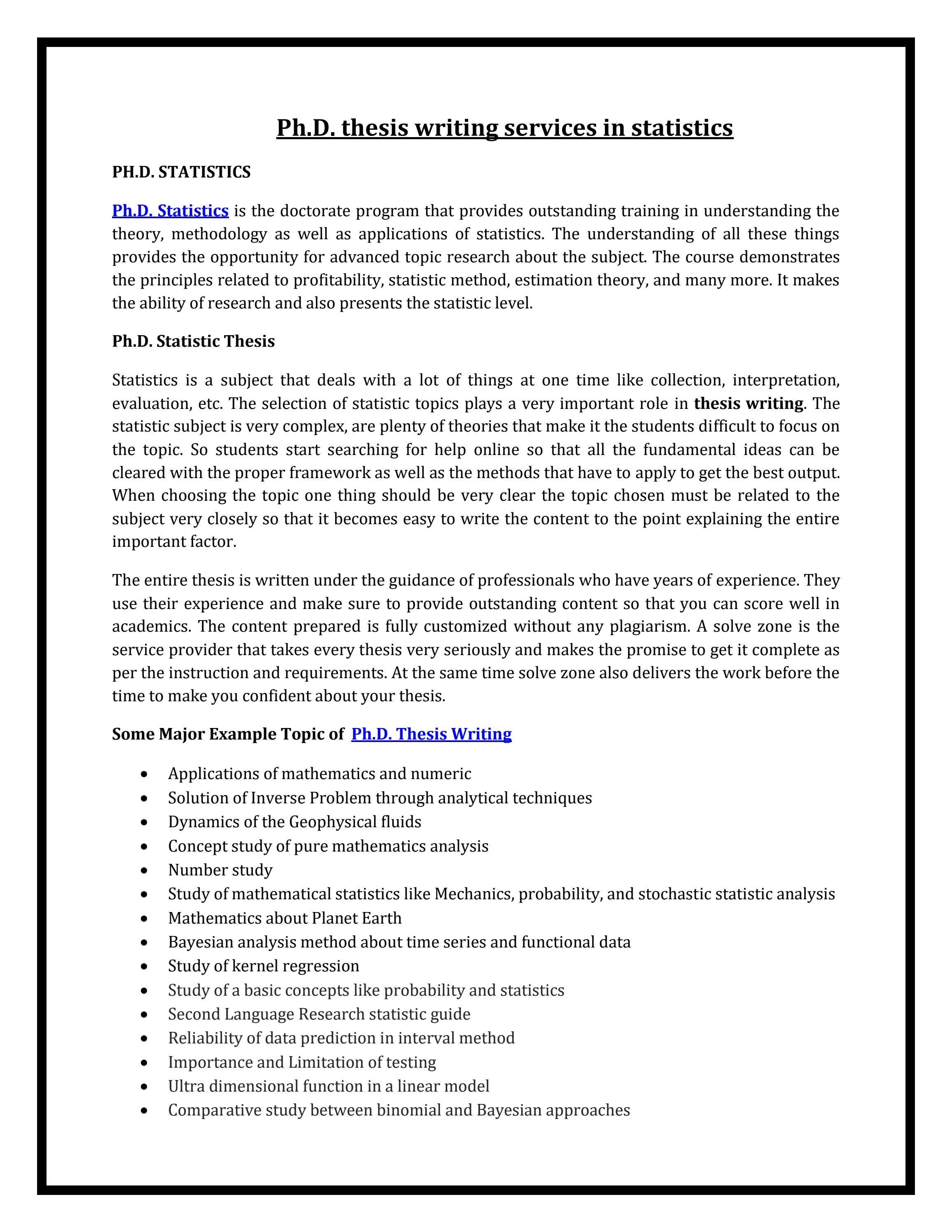 Ph.D. thesis writing services in statistics by Solve Zone Issuu