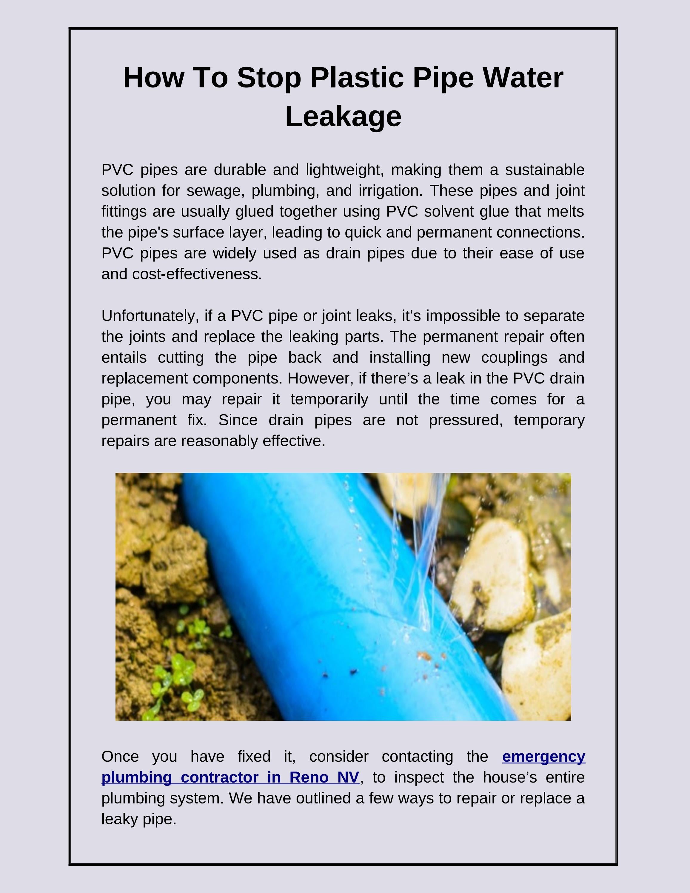 How To Stop Plastic Pipe Water Leakage by Easy Rooter Plumbing Issuu